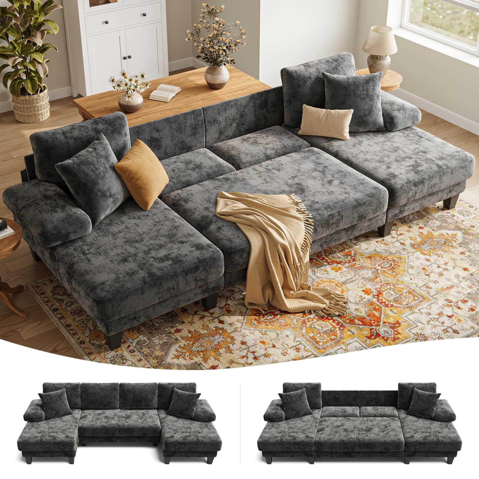 Txtin's Sleeper Sofa with Pull Out Couch Bed | 112 Inch Couches for Living Room | U-Shaped Convertib
