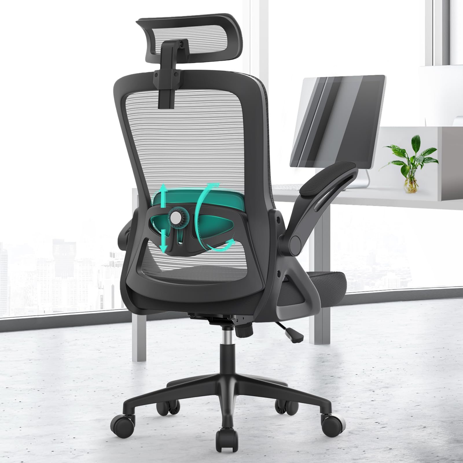 YONISEE Office Chair Ergonomic Office Chair with Lumbar Support, Adjustable Armrests and Headrests, Mesh Chair High Back