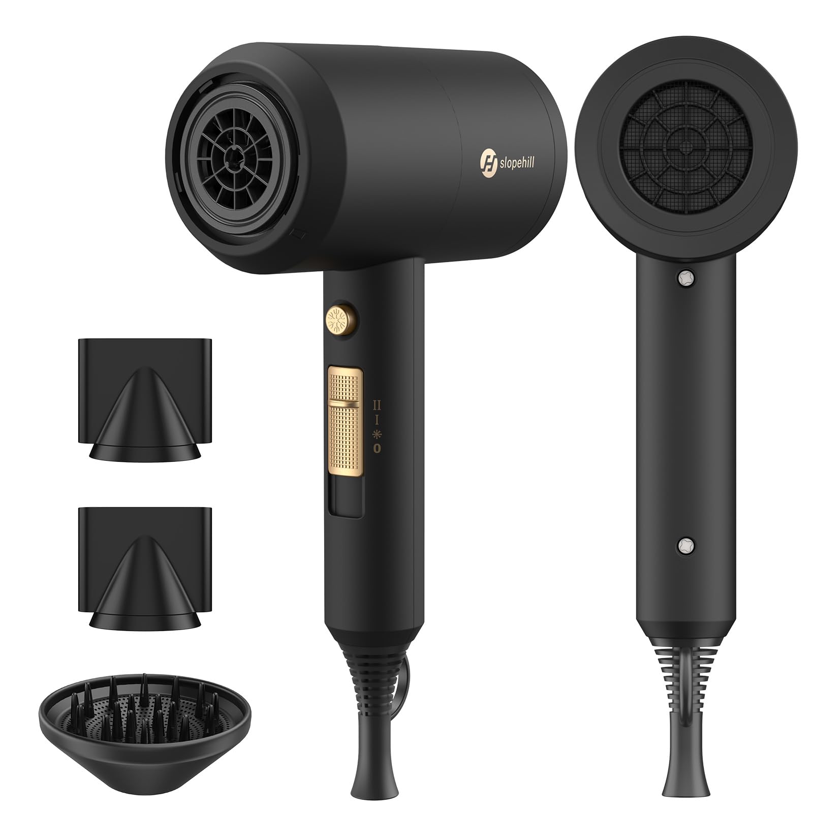 slopehill Professional Ionic Hair Dryer, Powerful 1800W Fast Drying Low Noise Blow Dryer with 2 Concentrator Nozzle 1 Di