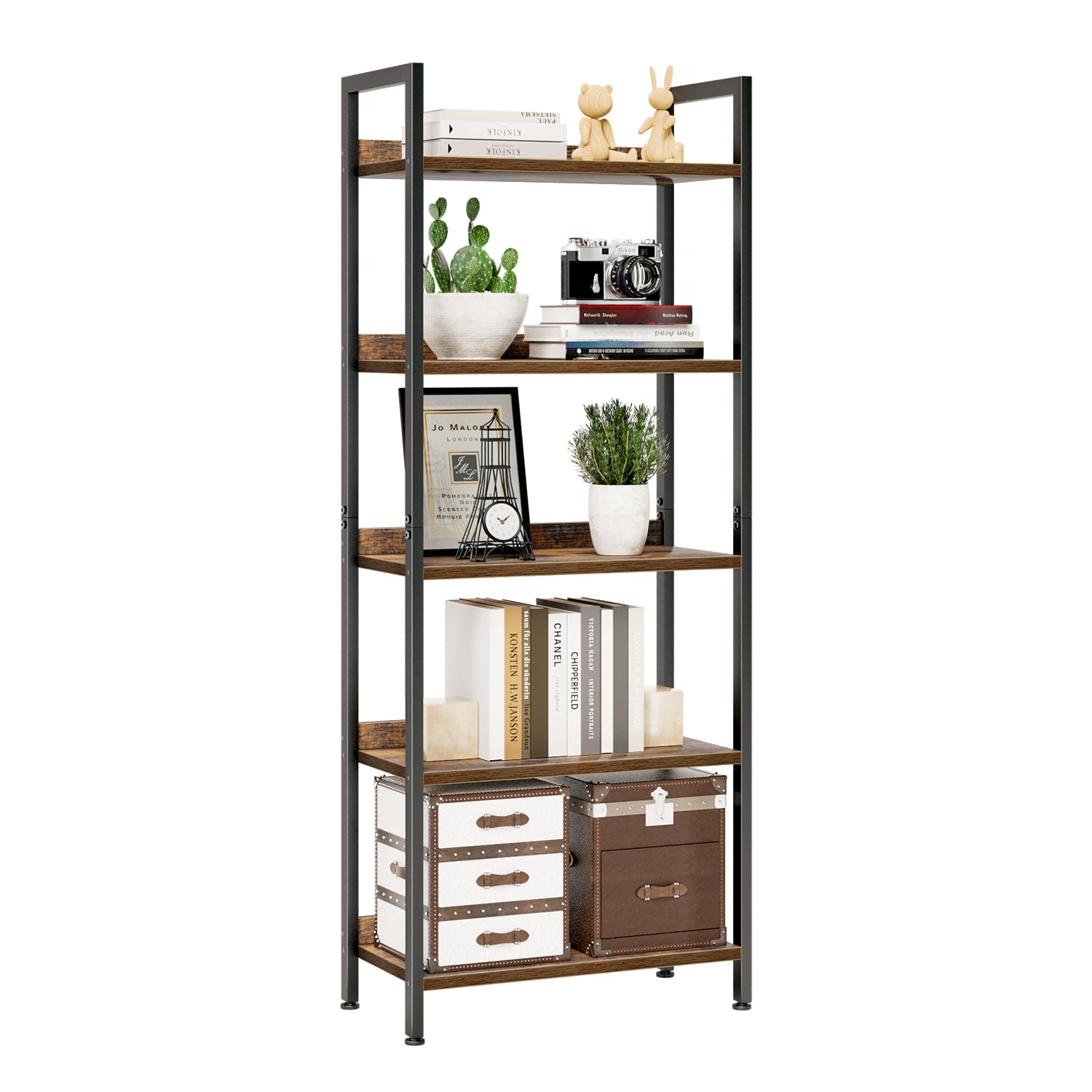 NUMENN Bookshelf, 5 Tier Bookshelves, Home Office Bookcase Shelf Storage Organizer, Free Standing Storage Shelving Unit 