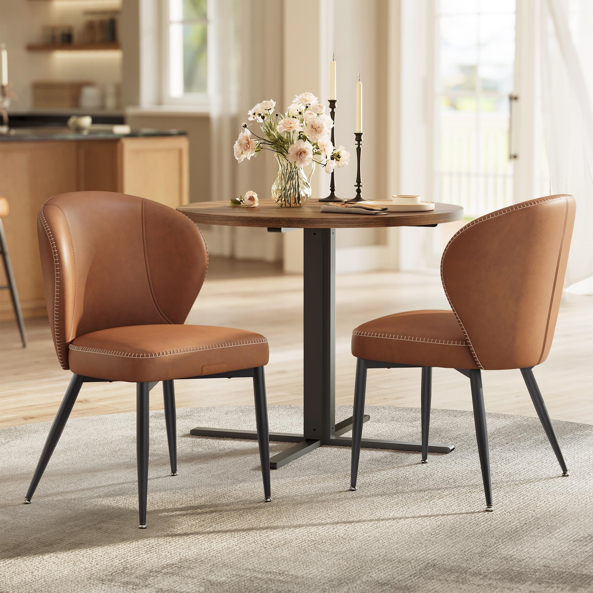 VASAGLE EKHO Collection - Dining Chairs Set of 2, Upholstered Kitchen Chairs, Comfortable Seat, Synthetic Leather with S