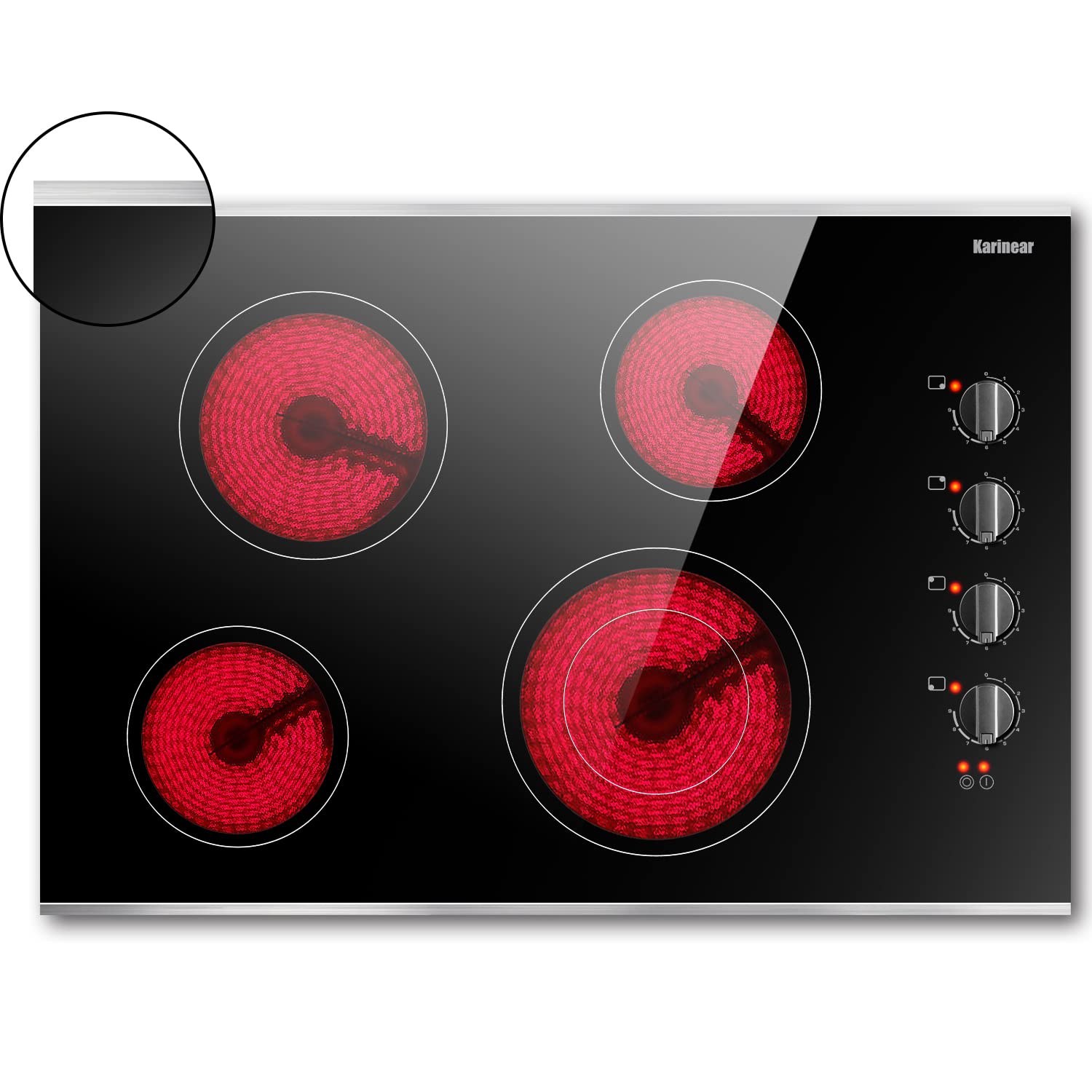 Karinear 30 Inch Electric Cooktop 4 Burners, Knob Control Built-in Ceramic Cooktop, 30