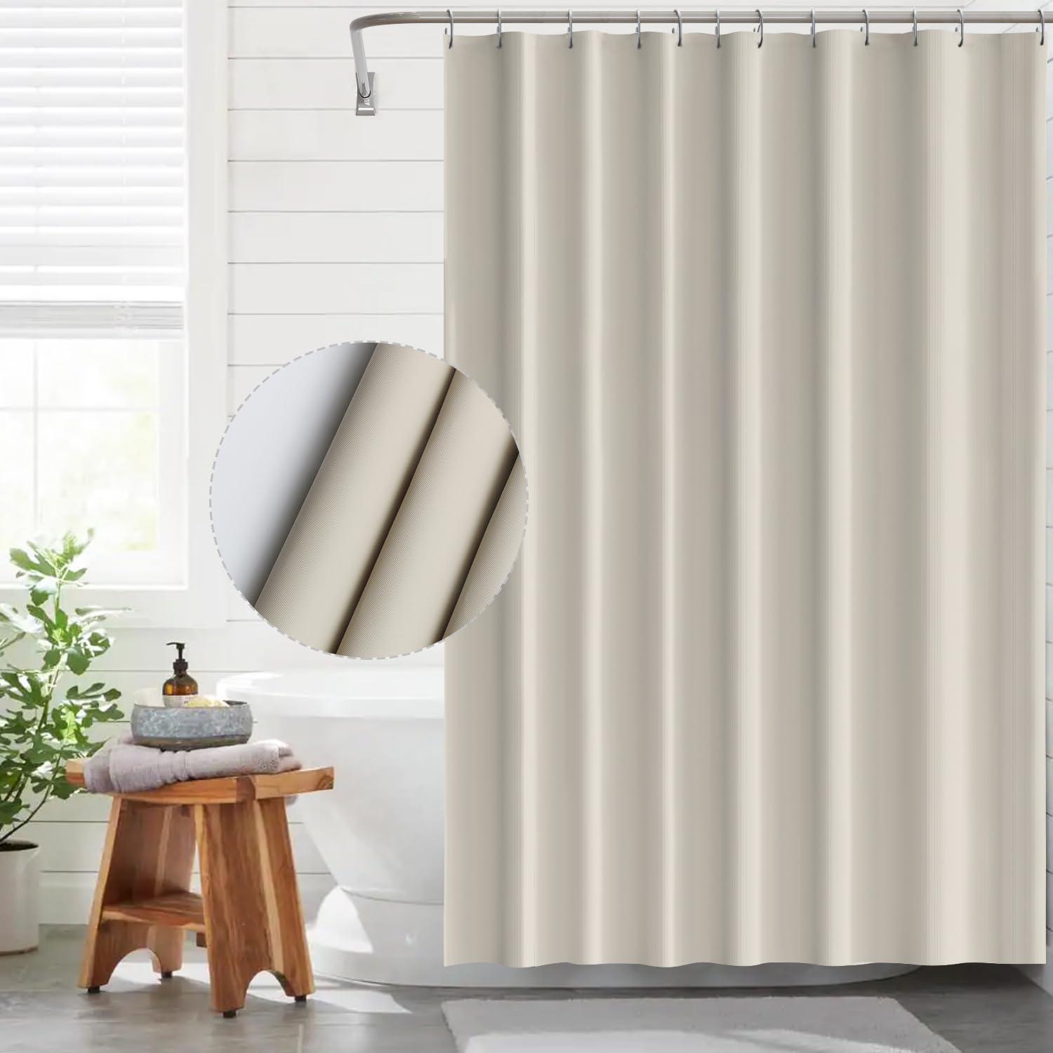 EVA Shower Curtain Waterproof Bathroom Curtains with 12 Hooks for Wet Room Long Bath Curtains for Bathtubs and Shower St