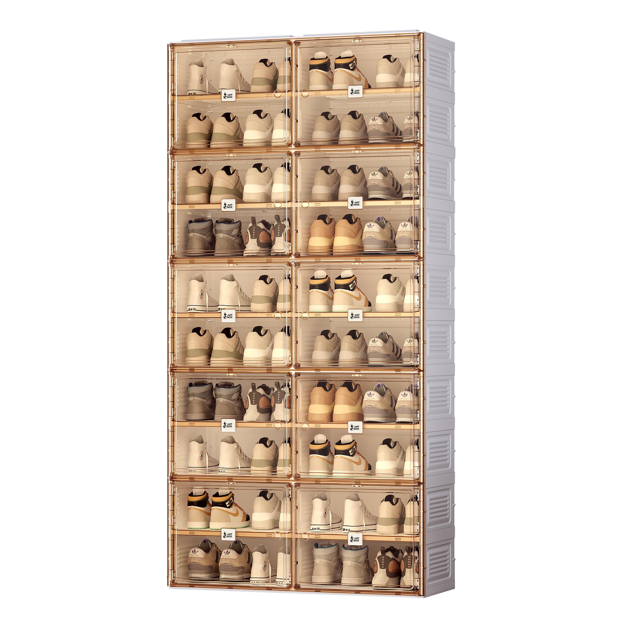 ANTBOX Portable Shoe Rack Organizer for Closet Entryway, Stackable Sneaker Storage Shoe Cabinet with Magnetic Clear Door