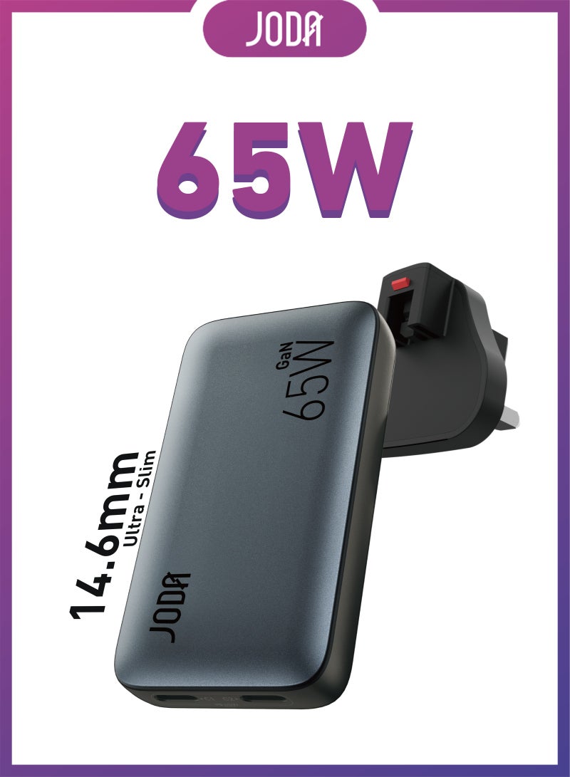 JODA VoltPod 65 65W 2-Port Type-C Wall Charger – Black 65W Fast Charger ⚡ 65W GaN Charger ⚡ JODA 2-Port Type-C Charger