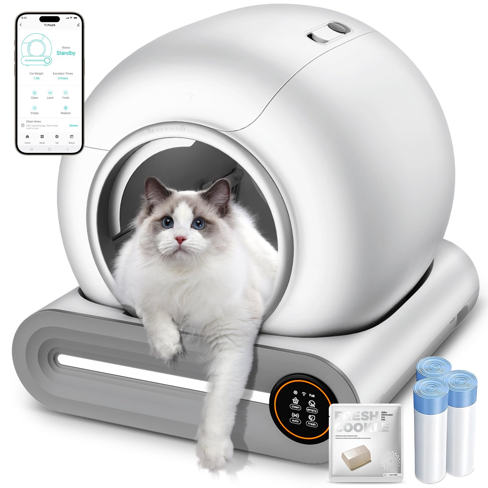 Automatic Litter Box, (2026) Multi-Function Upgrade Robot Self Cleaning Litter Box for Multiple Cats, 65L+9L Extra Large