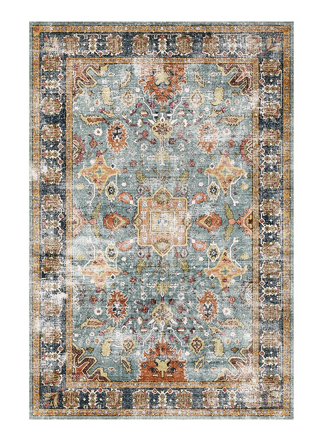 Noon East Carpet Rug Anti-Slip- Size- 122 x 183 (4x6 ft) | Color- Blue & Emerald |Rustic Heritage| I