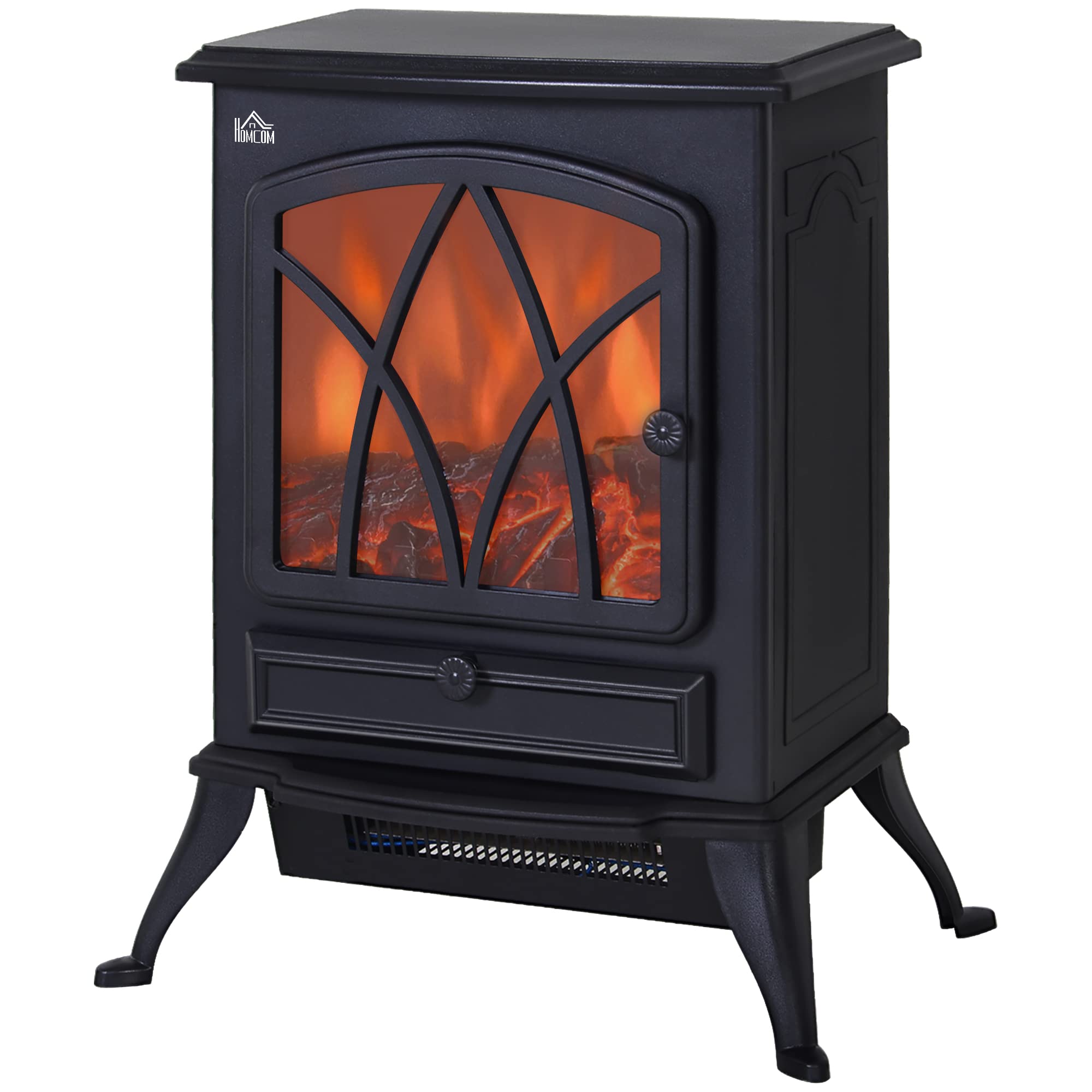 HOMCOM Electric Stove Heater with Realistic Flame Effect, 2000W Portable Indoor Freestanding Electric Fireplace with Adj