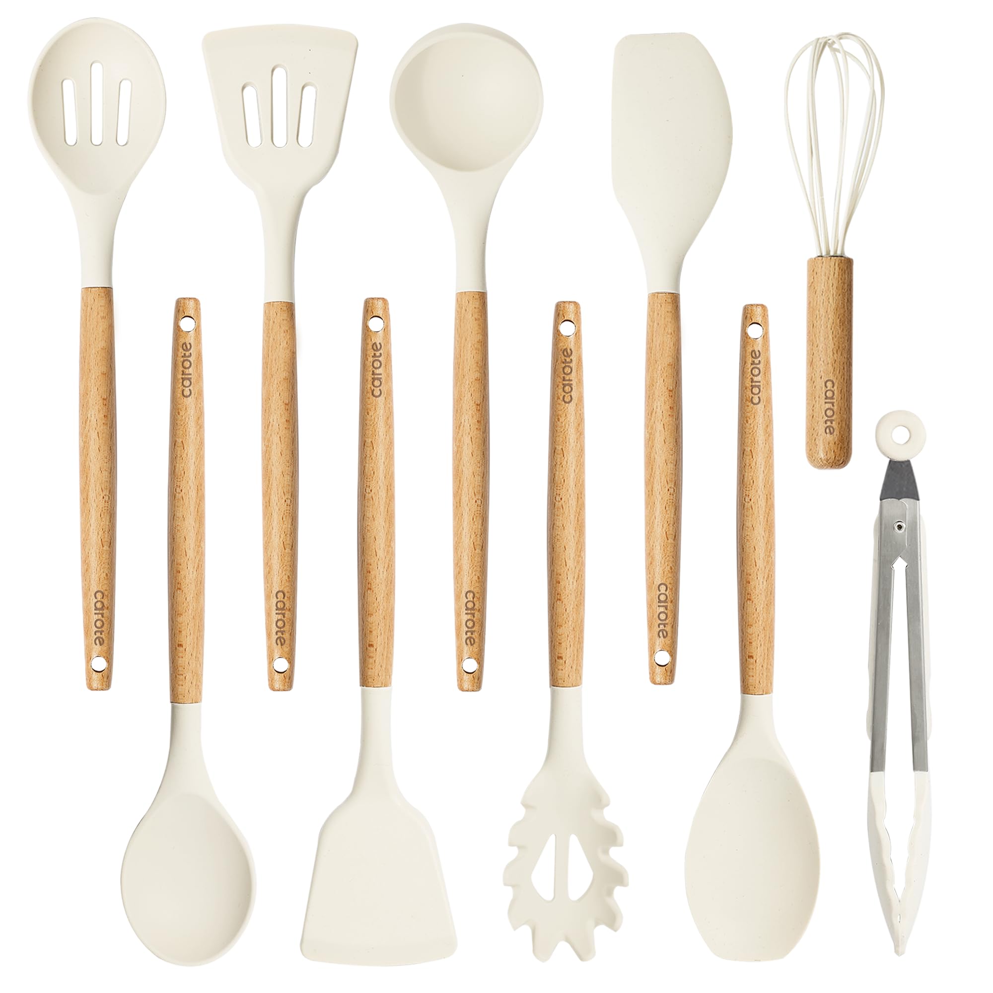 CAROTE Silicone Cooking Utensils Set, Kitchen Utensils Set 10 Pcs for cooking, BPA Free Spatula Set with Heat Resistant 