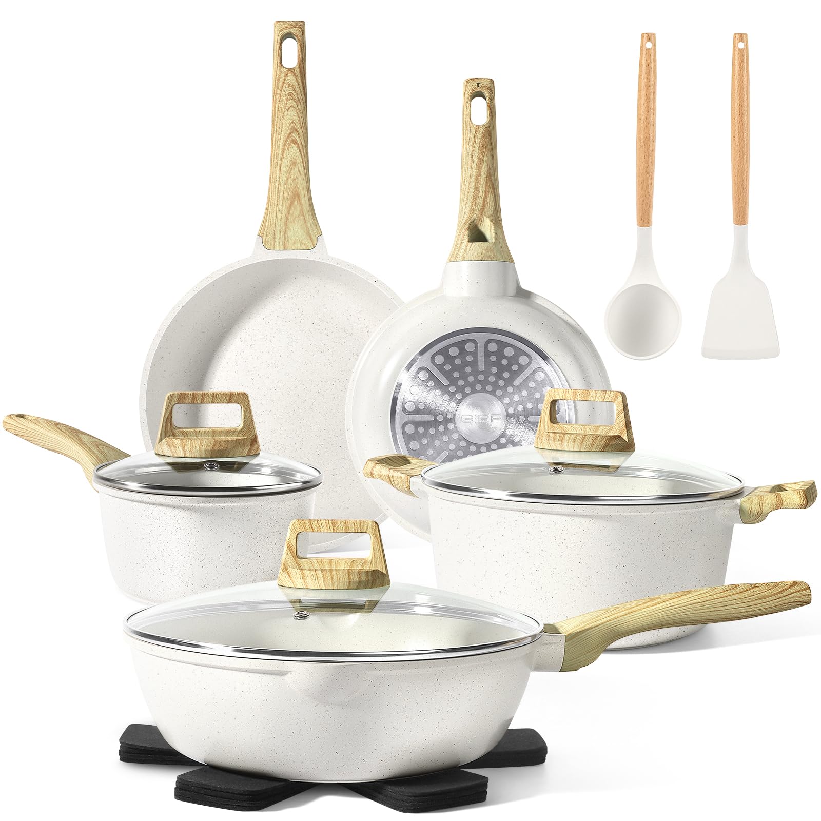 GiPP Pots and Pans Set Non Stick - 14 Piece White Ceramic Kitchen Cookware Sets Nonstick Induction Cookware Non-Toxic Co