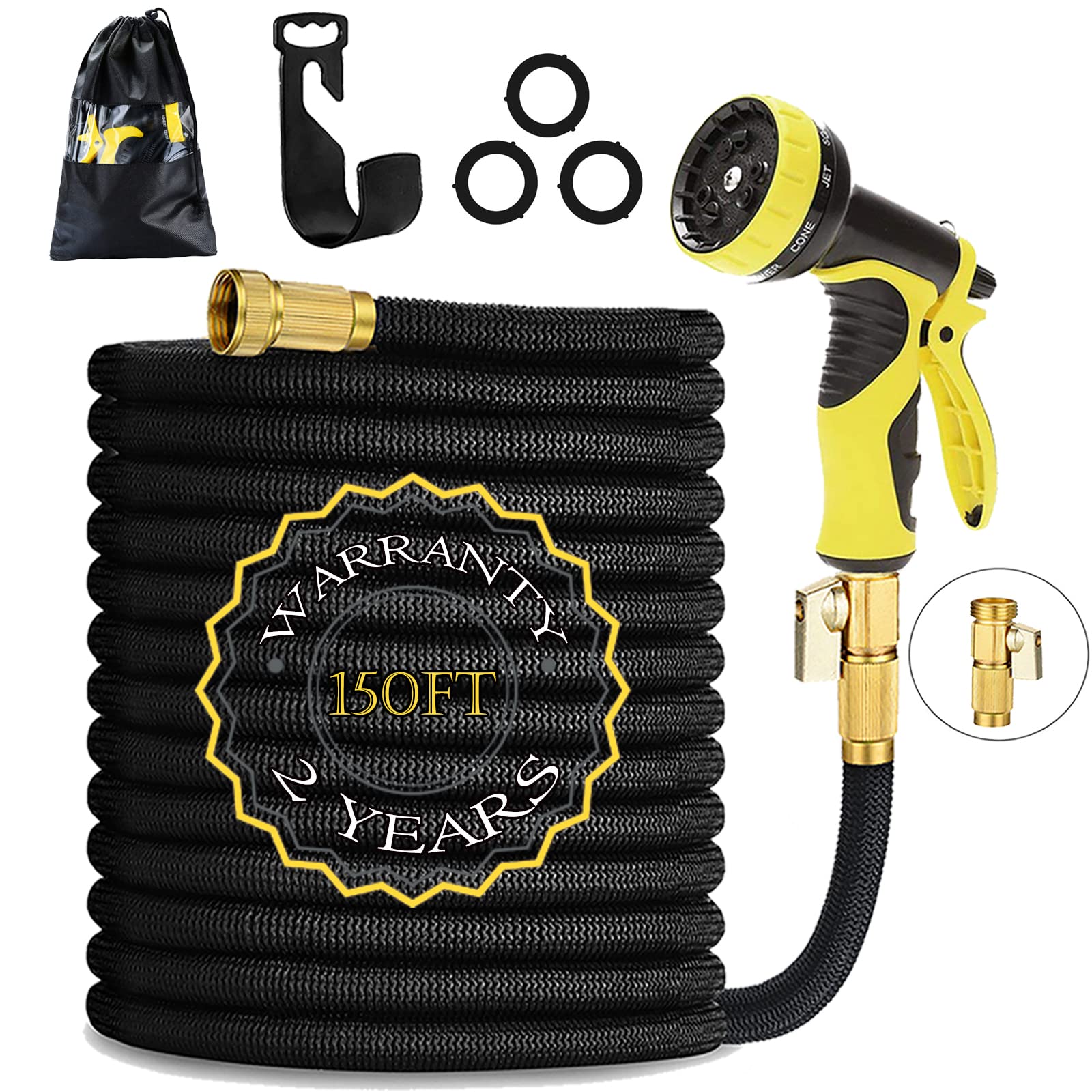 HmiL-U Garden Hose 150ft 45m Strongest Double Latex Inner Tube Prevent Leaking Magic Hosepipe with 9