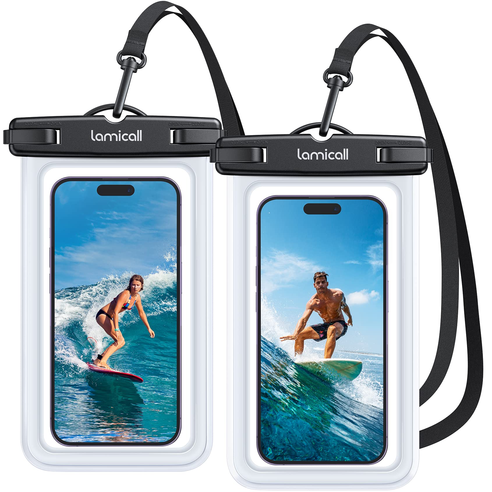 Lamicall Waterproof Phone Pouch Case - [2 Pack] IPX8 Beach & Cruise Essentials, Touch Screen, Easy Lock, Cell Phone Dry 