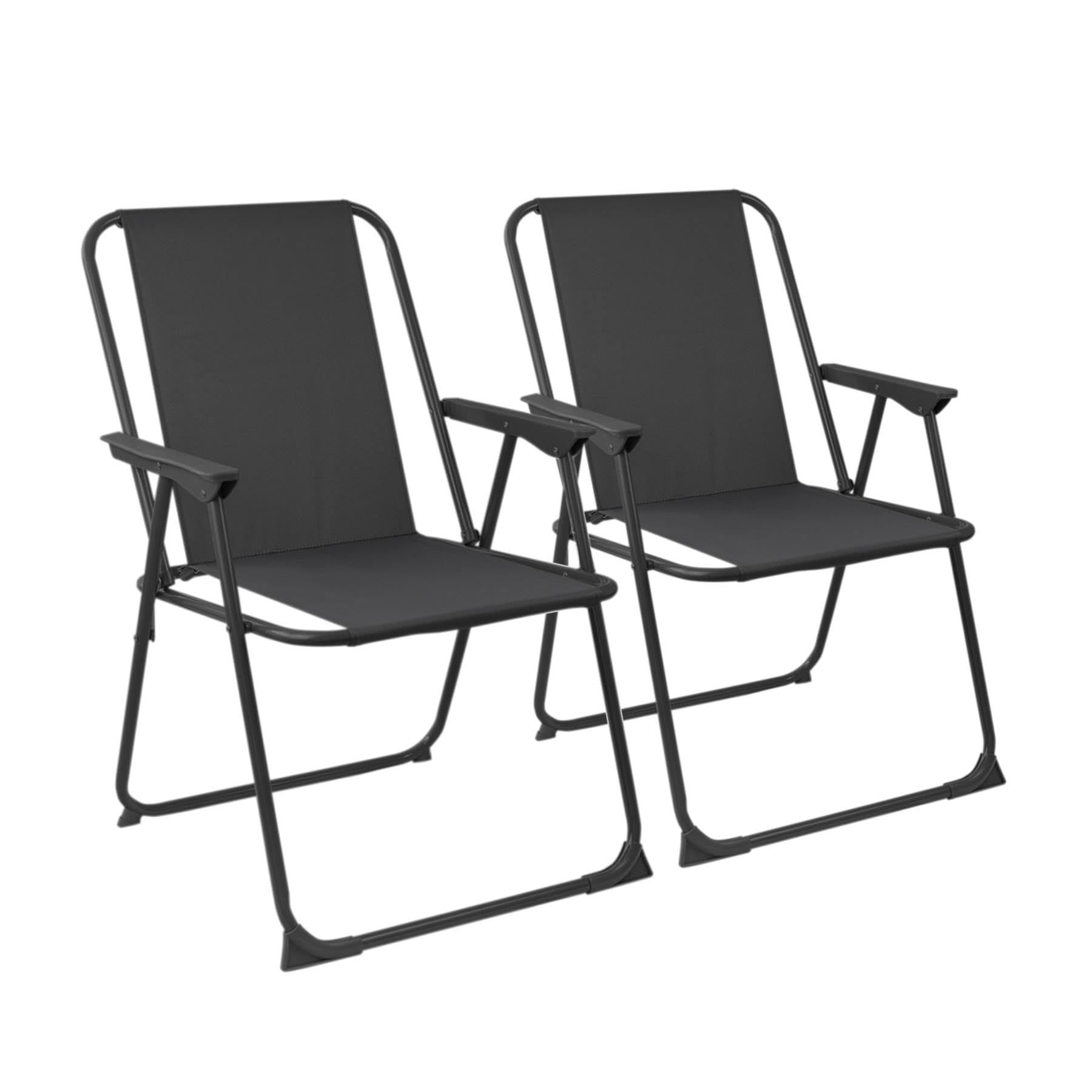 Harbour Housewares Folding Beach Deck Chairs - Black - Pack of 2 - Metal Outdoor Patio Seat Lightweight Portable Deck Ch