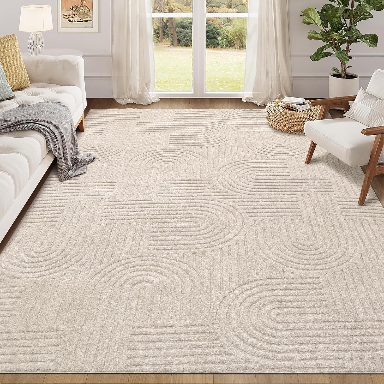 Enyhom Rugs Living Room 160 x 230 cm, Beige Fluffy Area Rugs for Bedroom Washable Anti Slip Modern Floor Carpets Mat Non