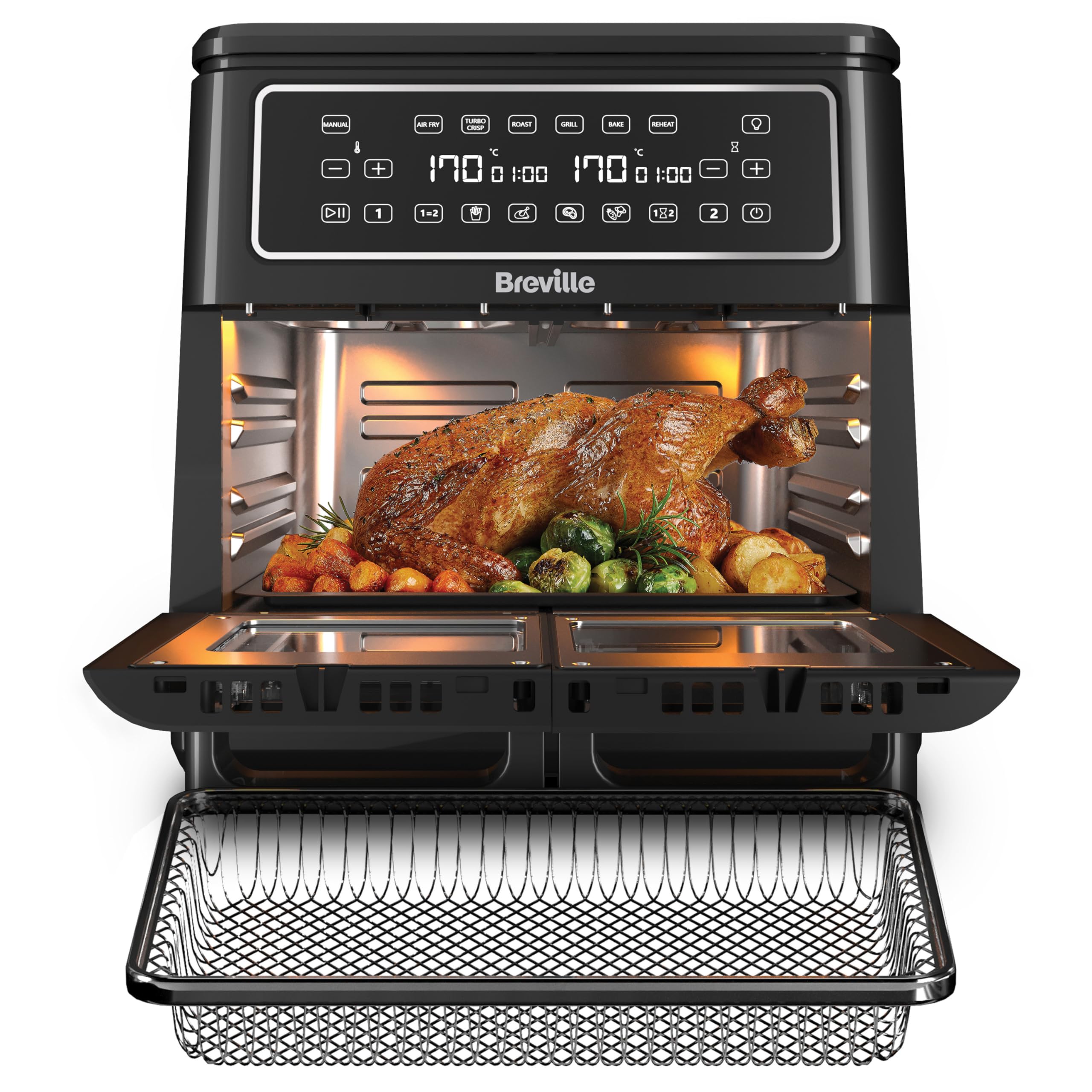 Breville Halo Flexi Air Fryer & Large Mesh Tray | Digital Dual Air Fryer Oven | 11L: Serves 10+ | FryBakeGrillRoast & Re