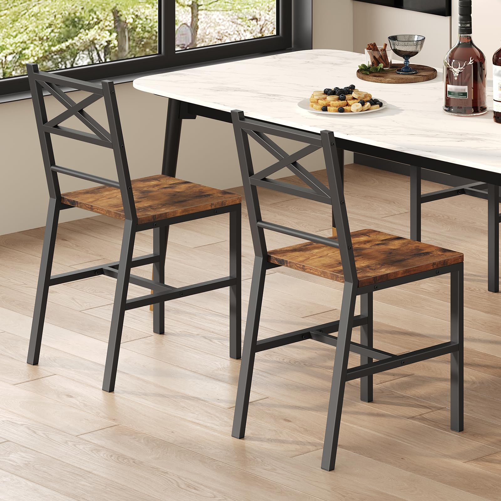 MAHANCRIS Dining Chair Set of 2, Rustic Wooden Kitchen Chairs with Backrest, Farmhouse Dining Chairs