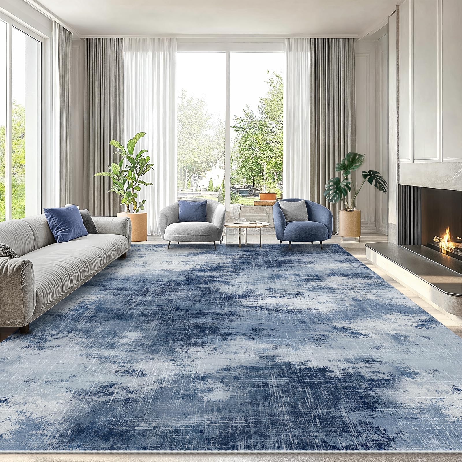 AMADA HOMEFURNISHING 8x10 Area Rugs for Living Room, Modern Washable Rug with Non-Slip Backing & Low