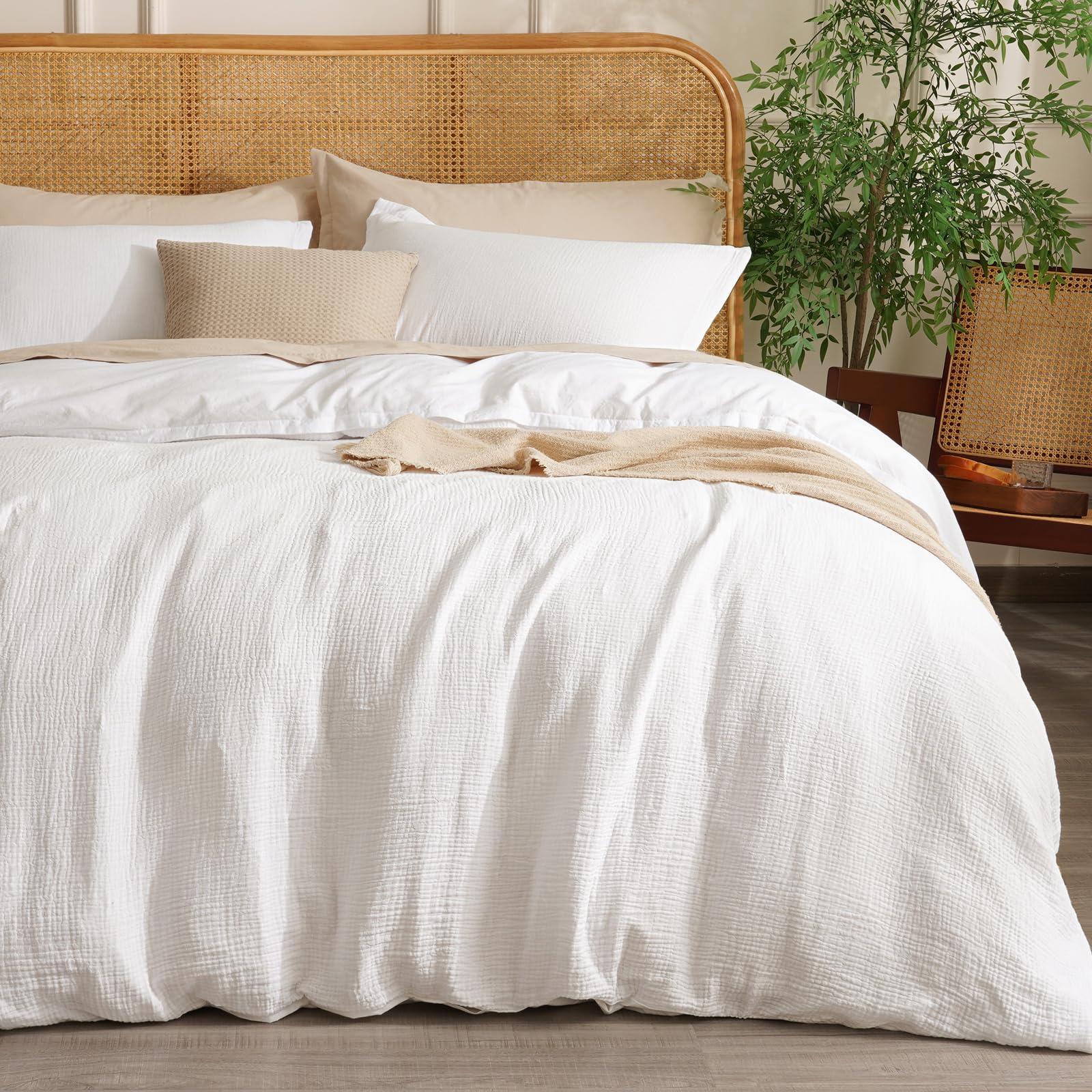 David's Home 100% Cotton Muslin Duvet Cover Set King Size,3 Pcs Ultra Soft Breathable & Lightweight Gauze Bedding Set wi