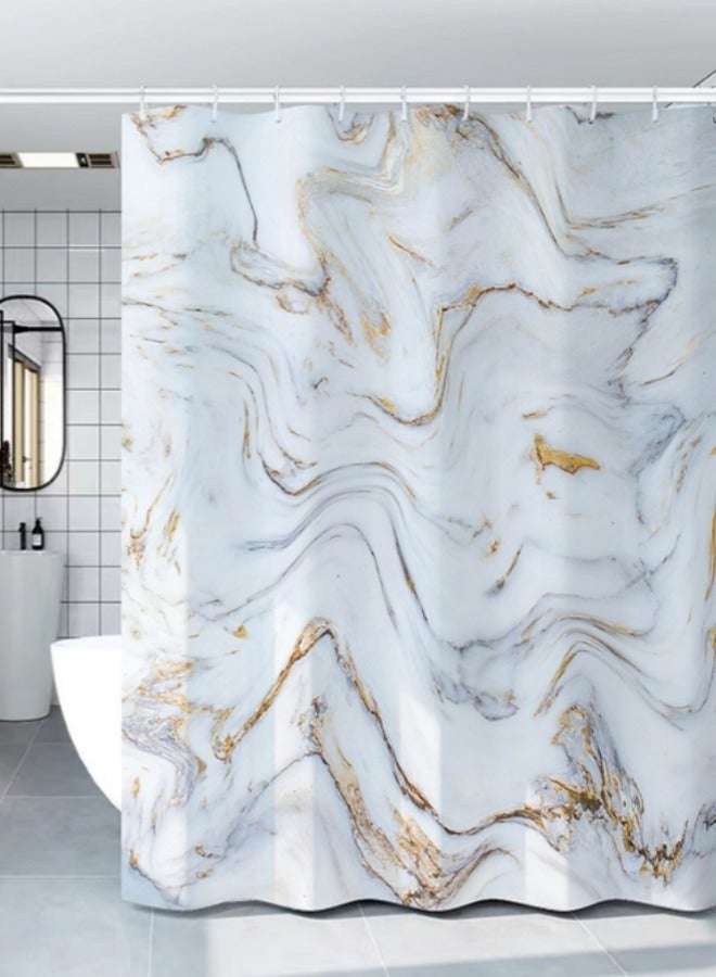 Marble Printed Shower Curtain With Hook White/Grey 180 x 180 centimeter