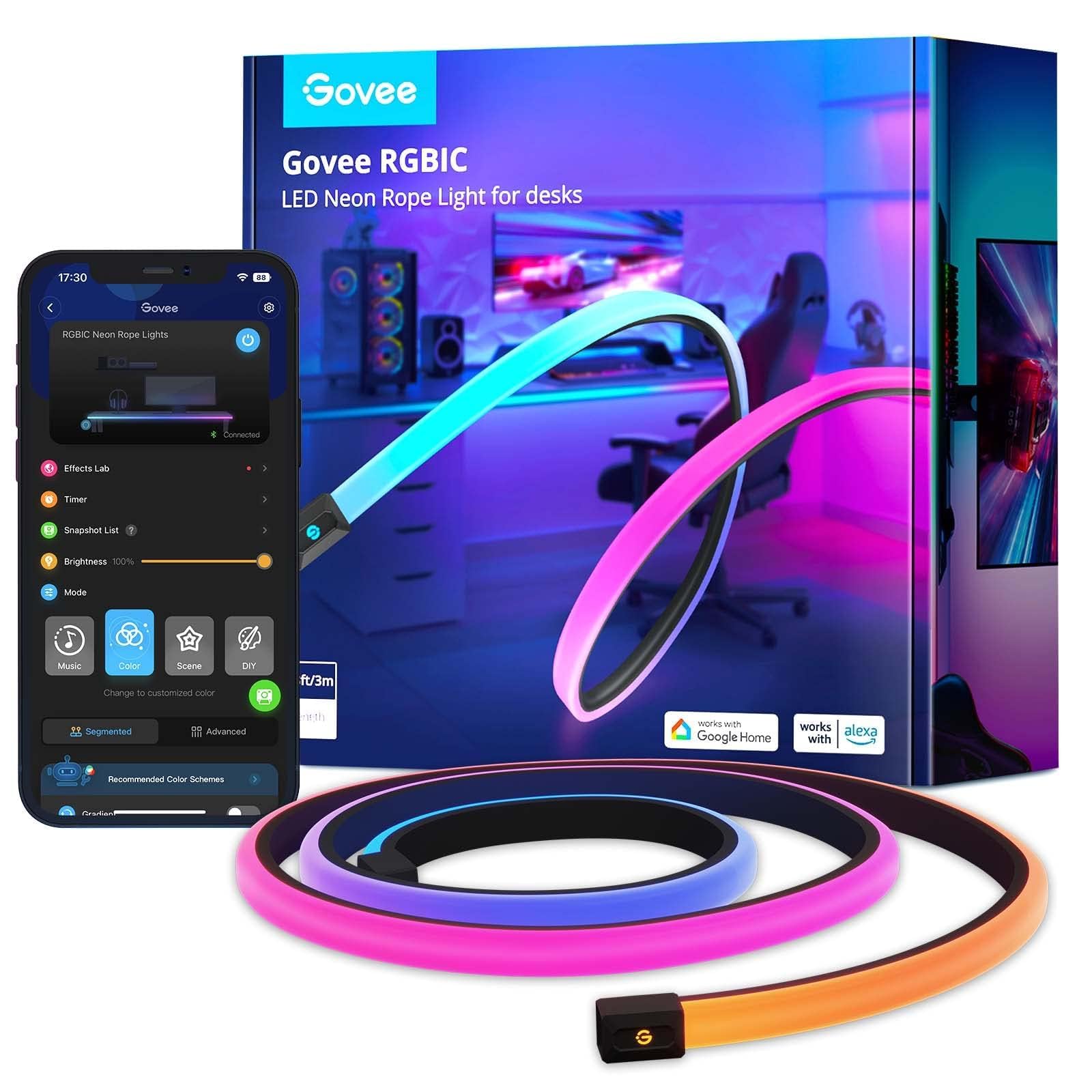 شريط إضاءة نيون LED بإضاءة RGBIC متزامنة مع ريزر كروما لمكتب الألعاب، يدعم القص والتحكم الذكي بالتطبيق ومزامنة الموسيقى 