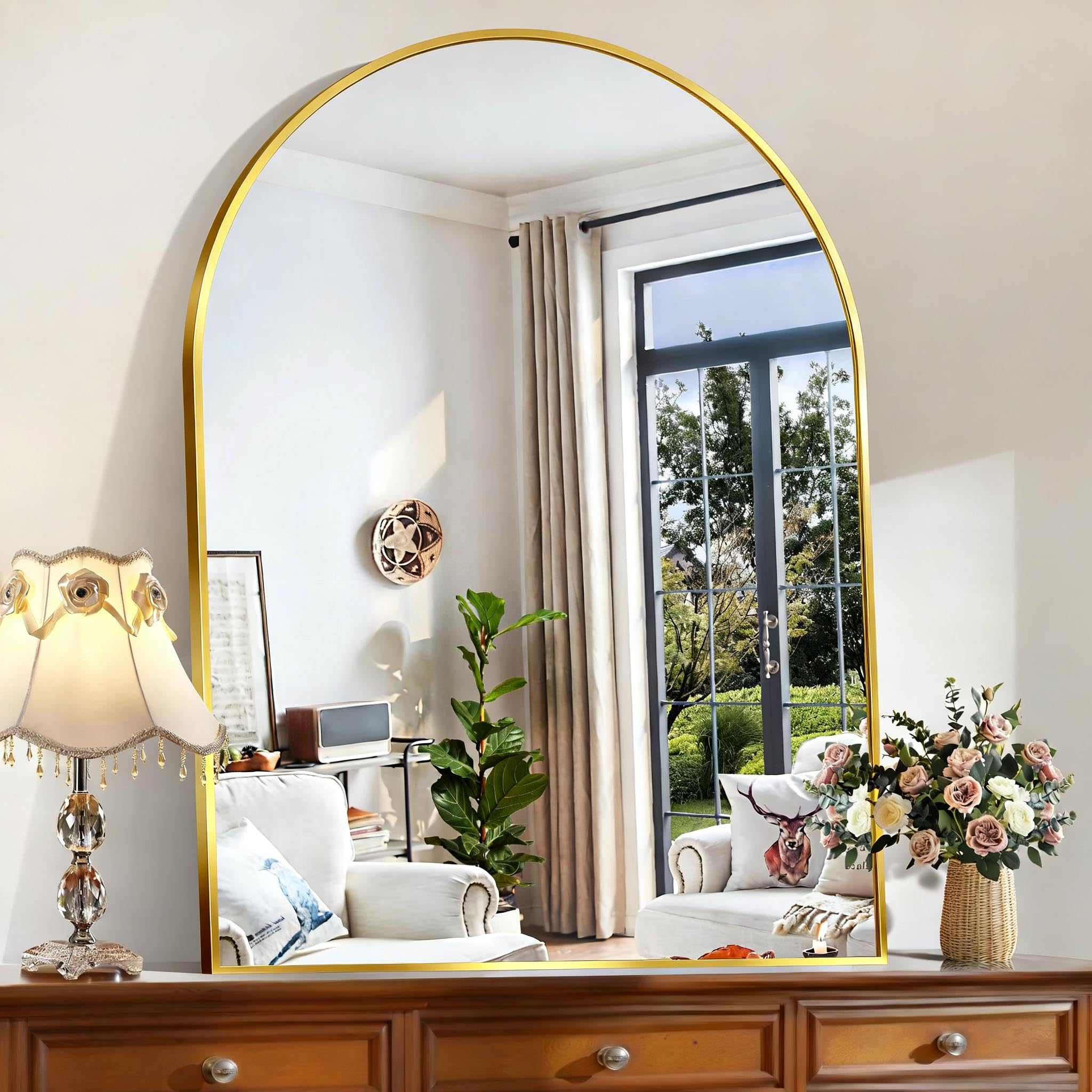 CIRCUMI Arched Wall Mirror, 36"x48" Gold Arched Mirror with Tempered Glass, Metal Frame, Large Size 