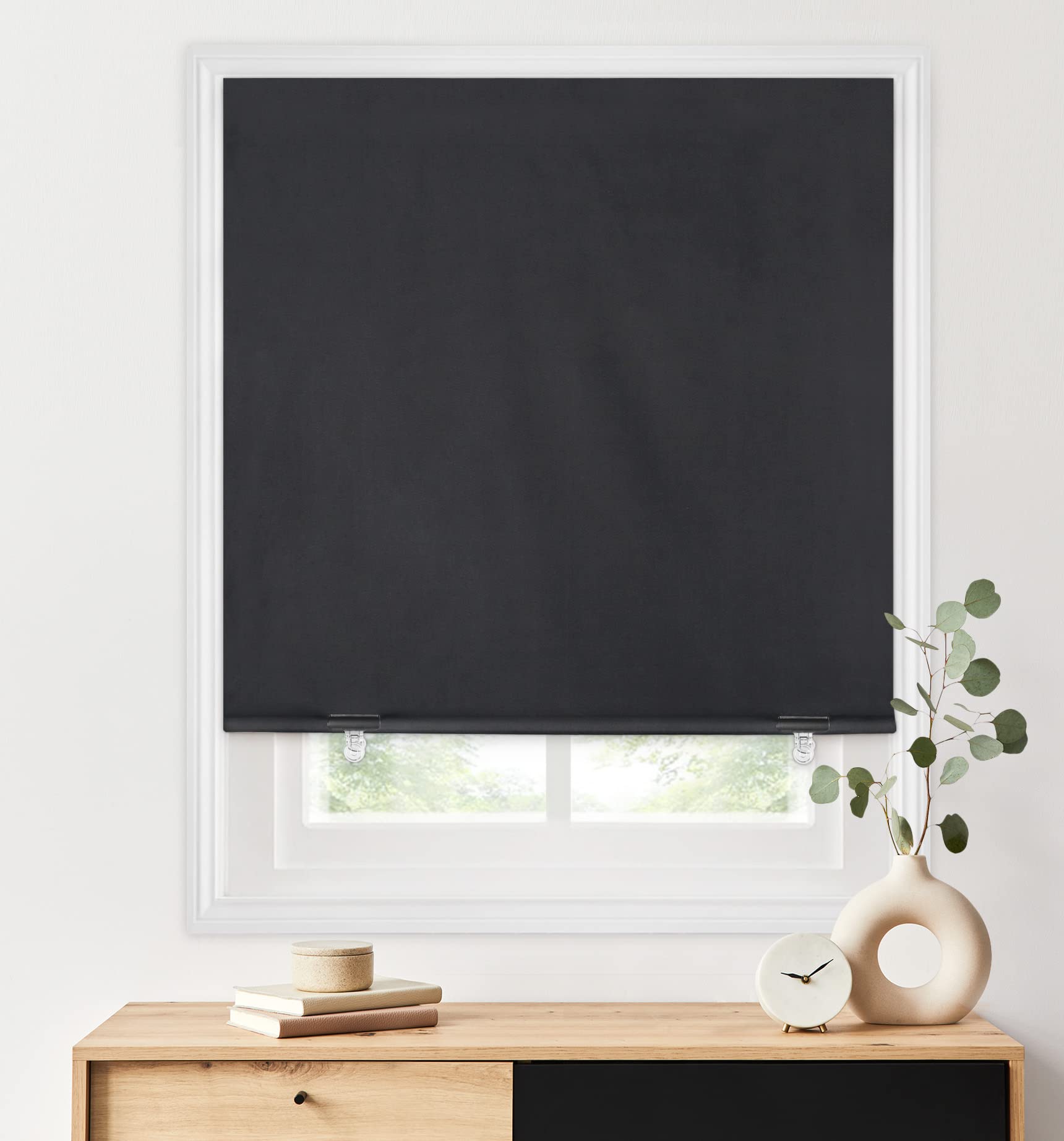 LazBlinds 100% Blackout Roller Shades, No Tools No Drill Cordless Blinds for Windows, Thermal Insulated UV Protection Pr