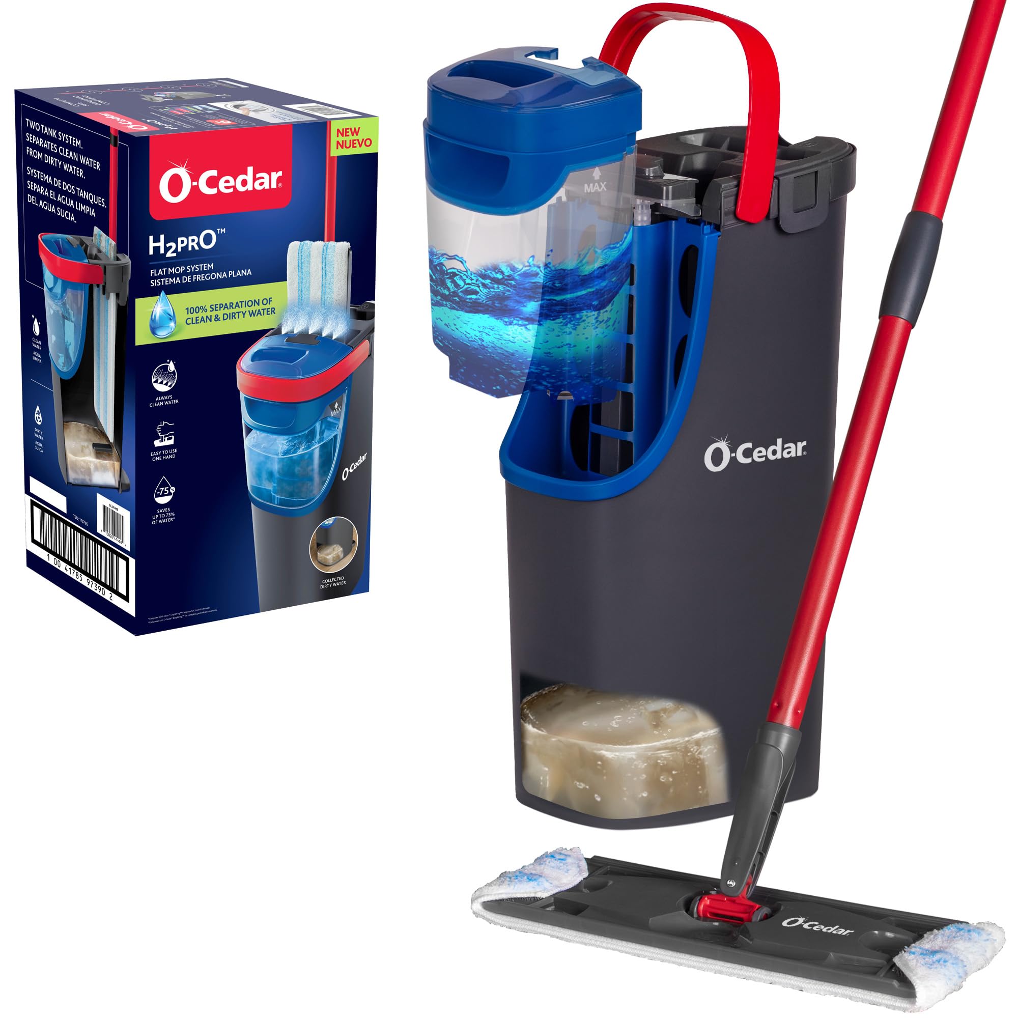 O-Cedar H2prO Flat Mop System | Quick Everyday Cleaning | Dual-Tank Fresh Water System | Machine Washable Reusable Micro