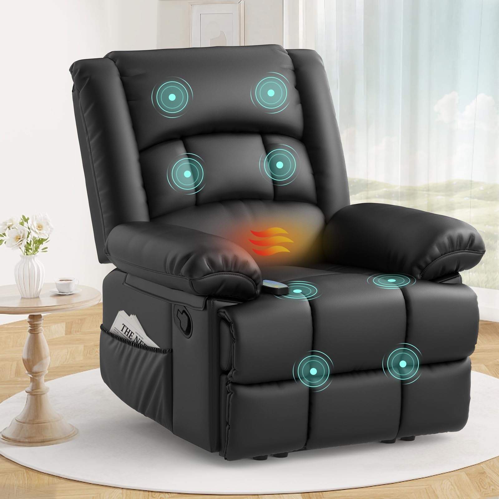 Recliner Armchair for Adults, Recliner Chair with Massage & Heat, Padded Armrest Adjustable Legrest 