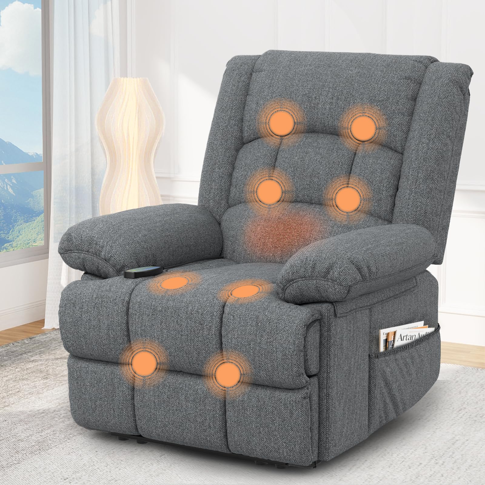 Recliner Armchair Recliners with Massage & Heat, Padded Armrest & Cushion Extended Footrest, Manual 
