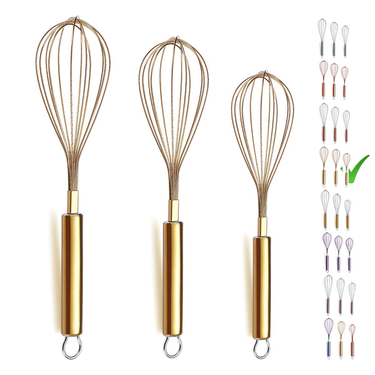 Berglander Gold Whisk Pack of 3 Stainless Steel 8