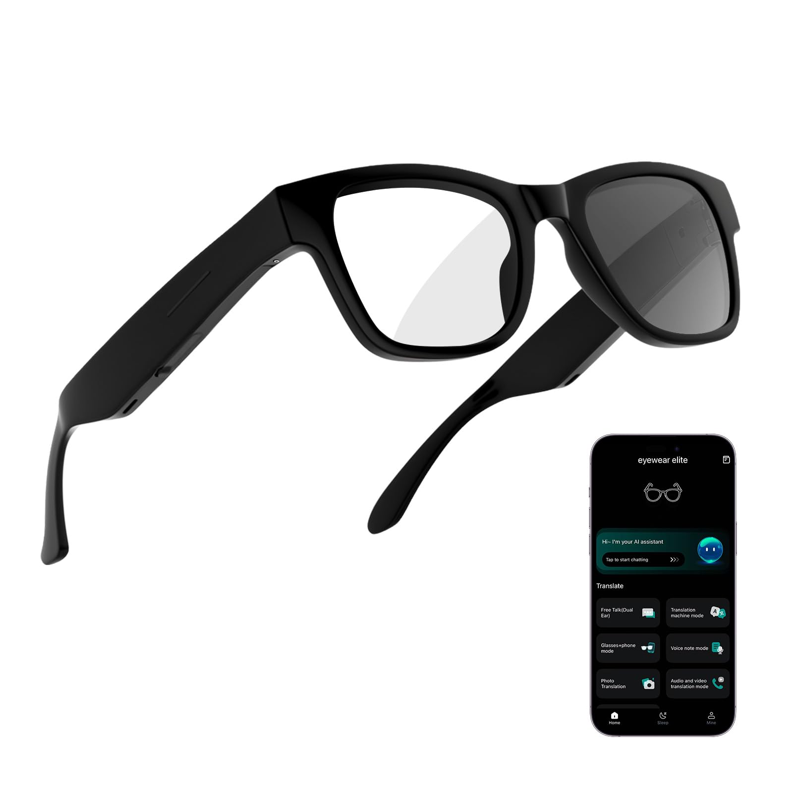 AI Smart Glasses with ChatGPT – Bluetooth, Real-Time Translation, Music & Hands-Free Calls, Photochromic Lenses, UV & Bl