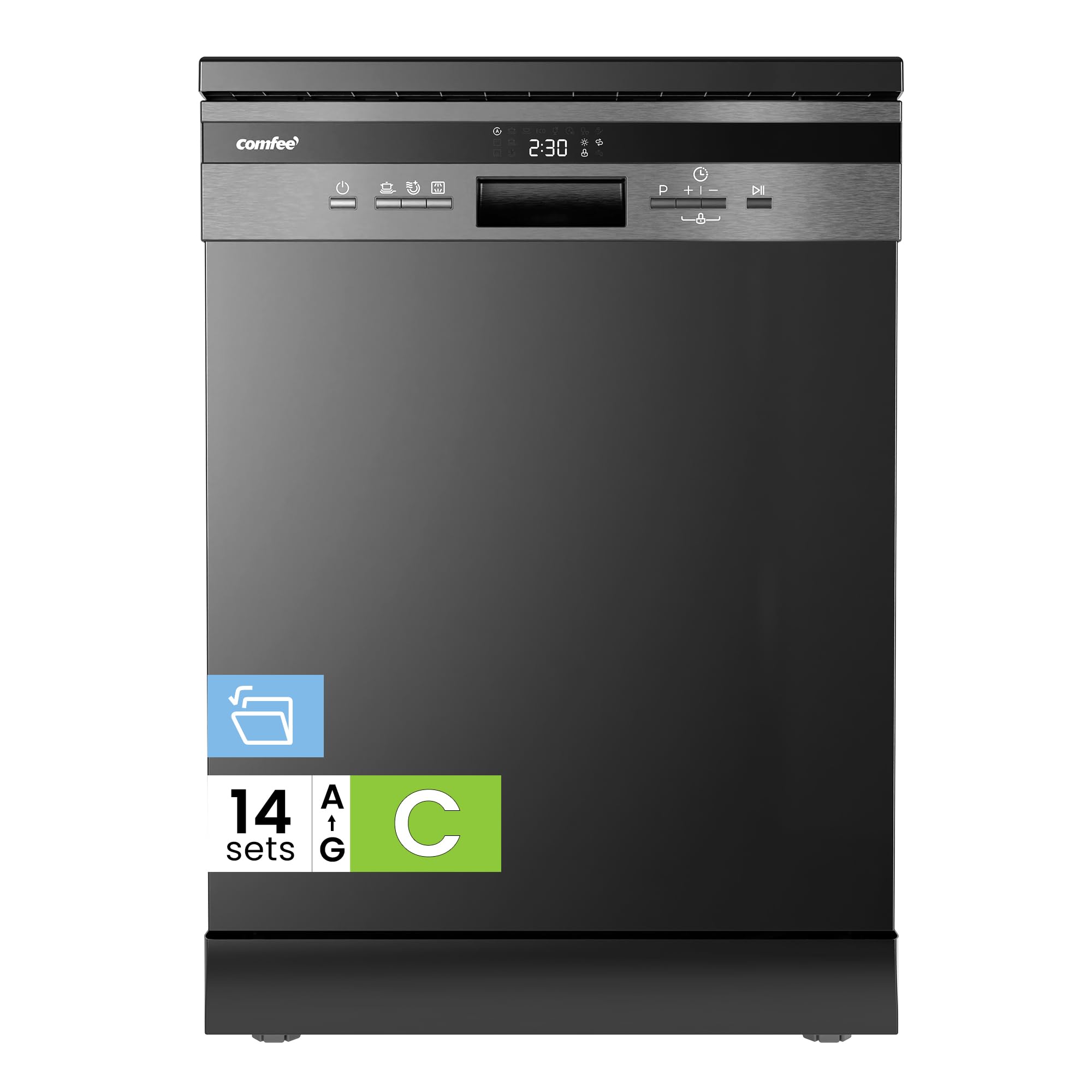 COMFEE' Freestanding Dishwasher with 14 Place Settings, 44dB Quiet Full Size Dishwashers, CDWEF1435EBC-UK, ECO Wash, Aut