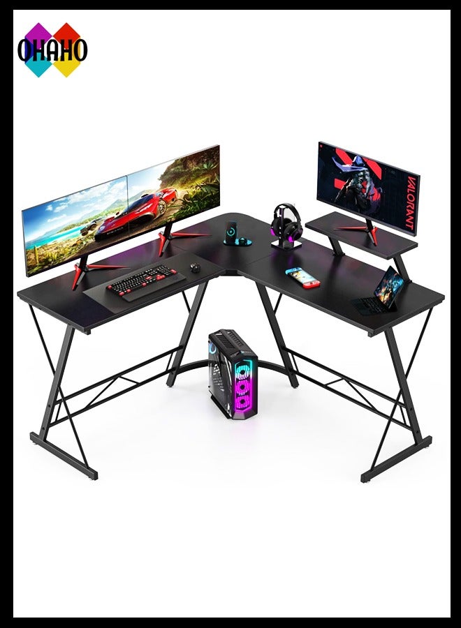 OHAHO L-Shaped Gaming Table Computer Corner Desk, L Shaped Home Office Desk, Large Gaming Desk Sturdy Writing Desk Writi