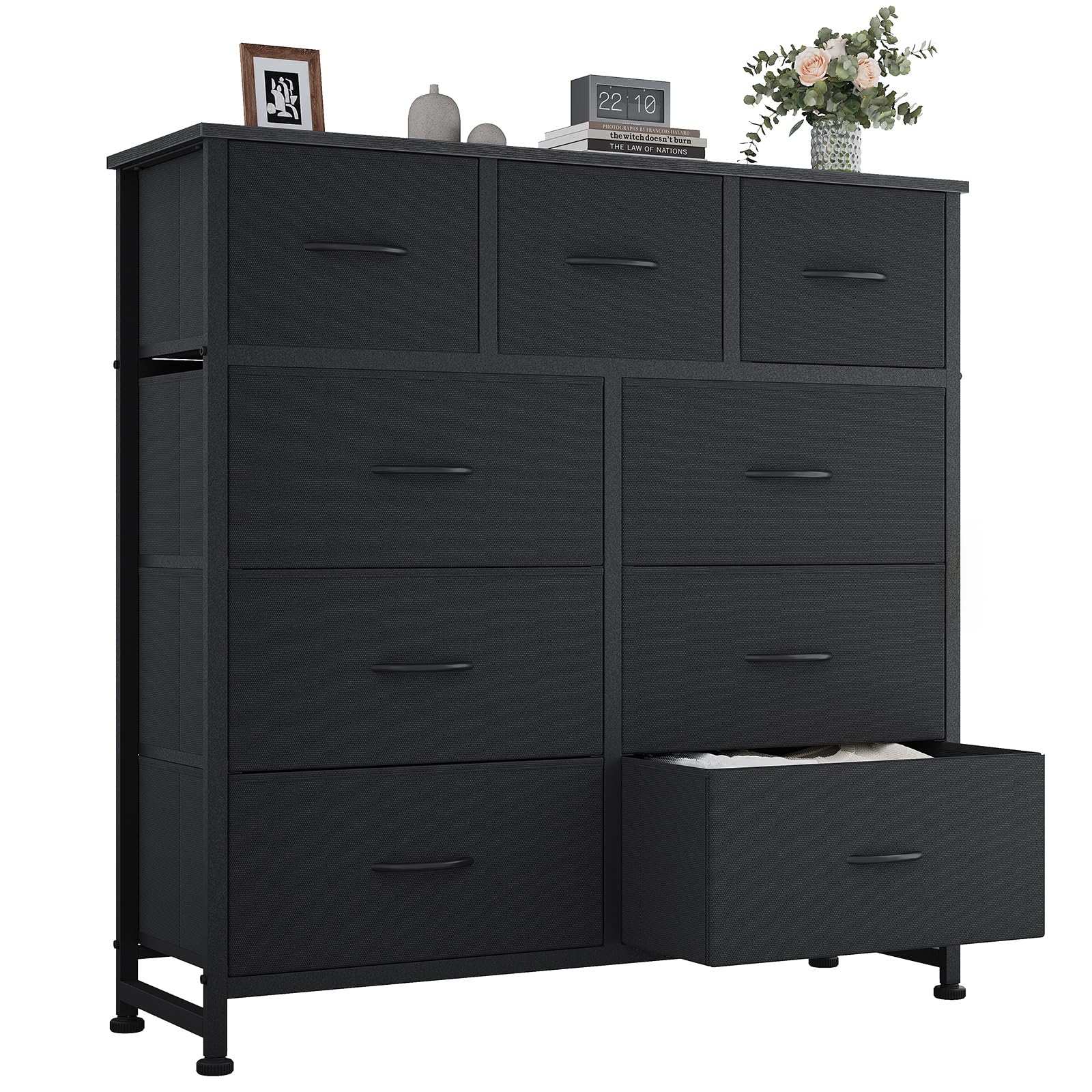 OLIXIS 9 Drawer Fabric Storage Dresser Chest Organizer Unit, Black | Sturdy and lightweight fabric d