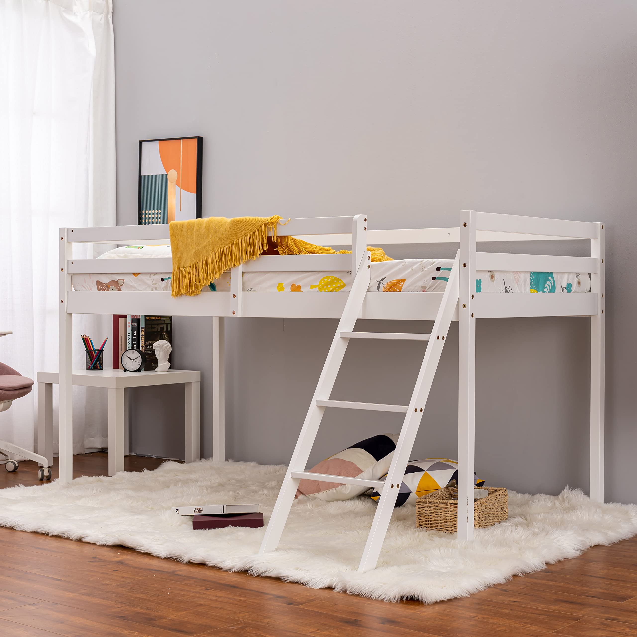 Panana Mid Sleeper Bunk Bed 3FT Single Bed Frame Wood Cabin Bed, for Kids, 01-Mid Sleeper (White)