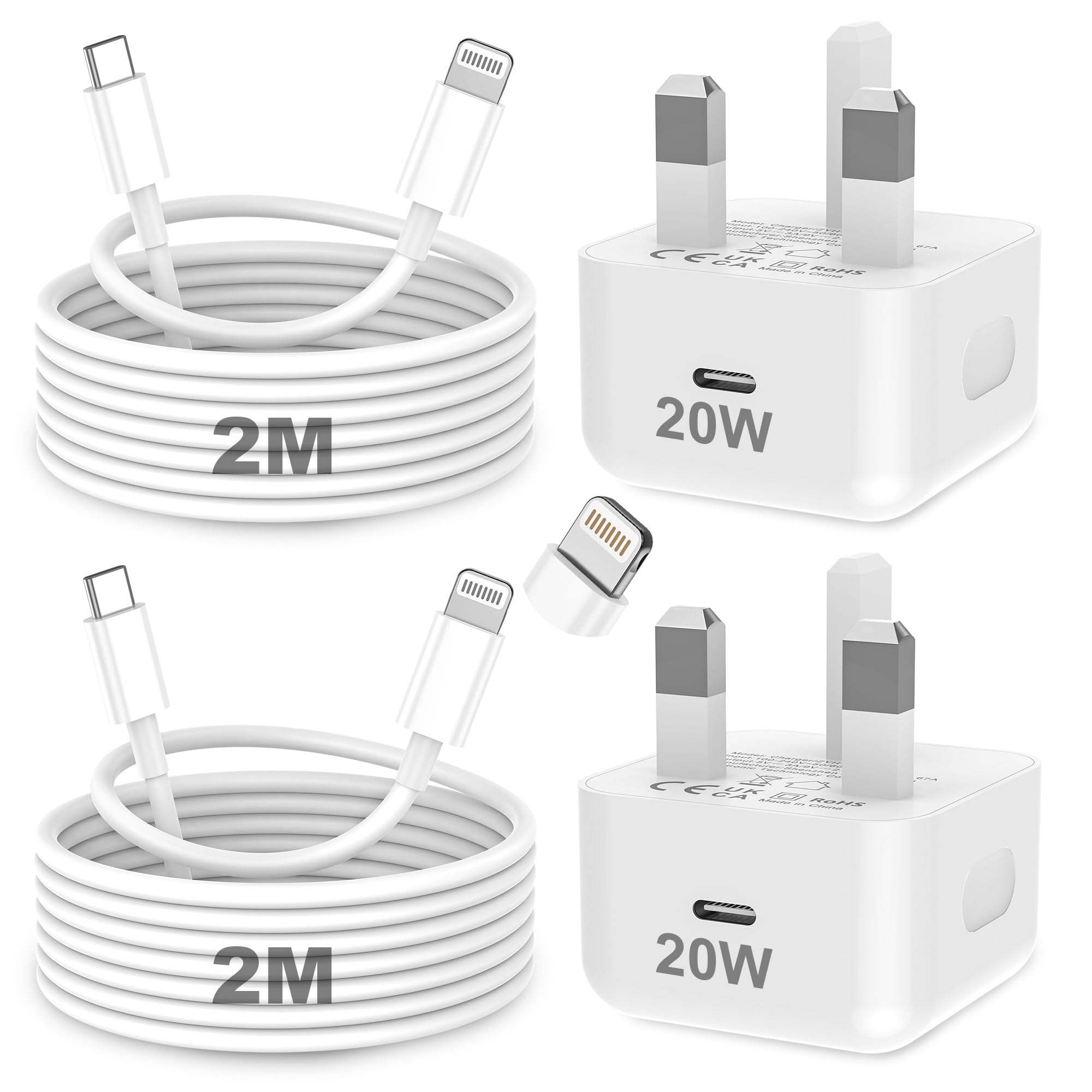 for iPhone Charger Fast Charge, 2Pack PD 20W Fast Apple Charger Cable 2M, iPhone Fast charger Plug w