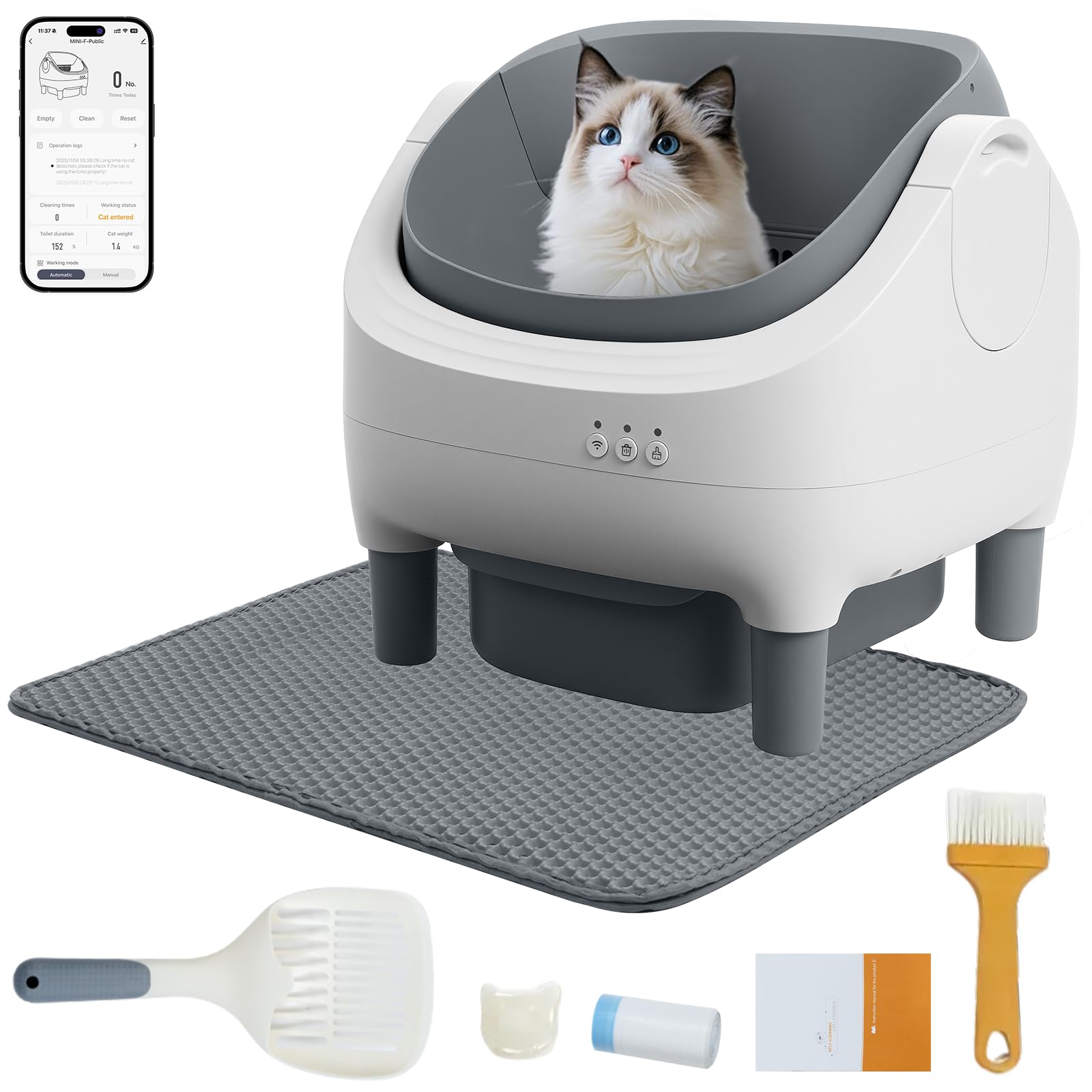 TAIFA Self Cleaning Litter Box with APP Control, Open-Top Automatic Litter Box for Multiple Cats with Safety Sensors, Od