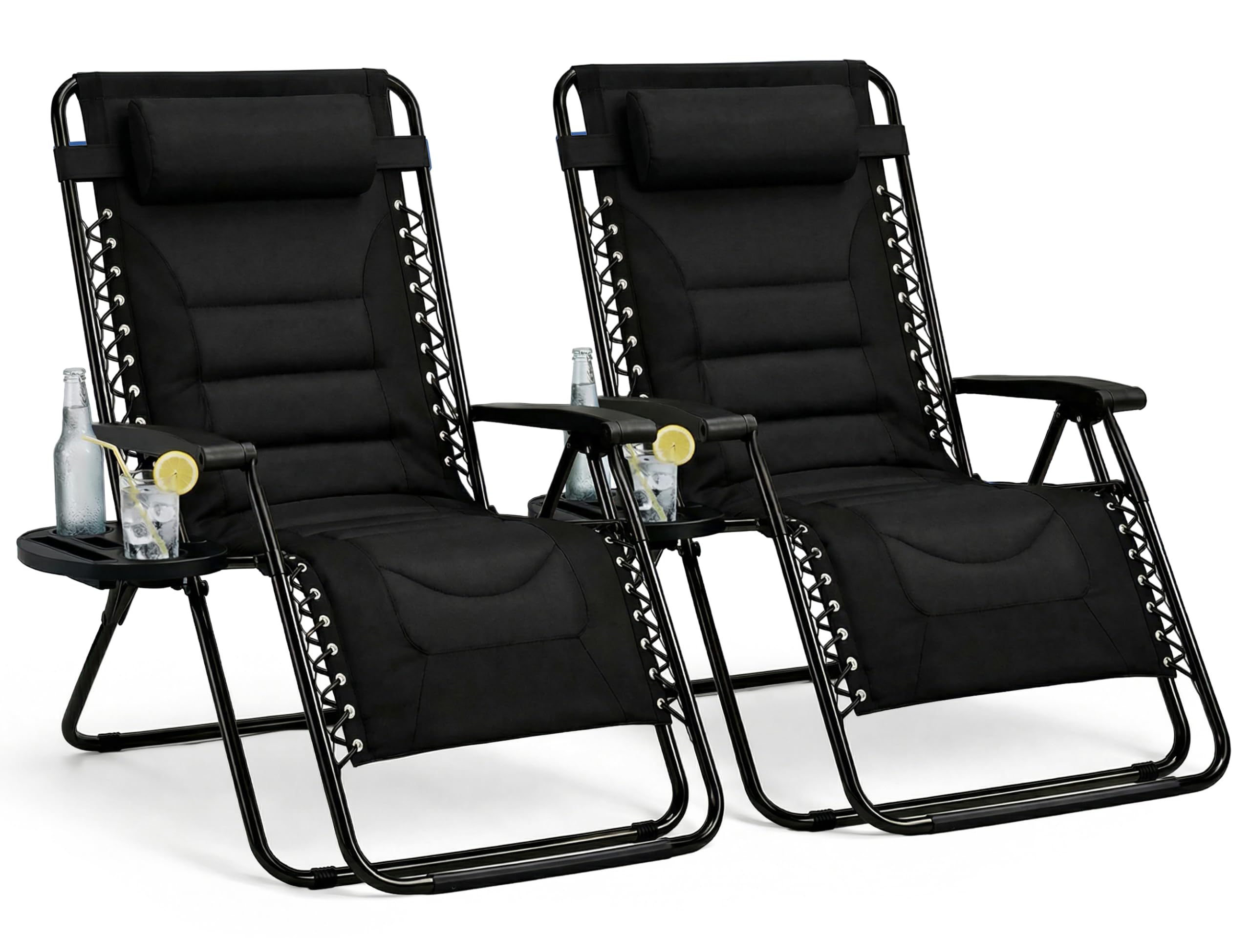 Straame XXL Padded Zero Gravity Chairs Set of 2, Folding Reclining Garden Chairs, Camping Chair Sun Loungers, Lockable 1
