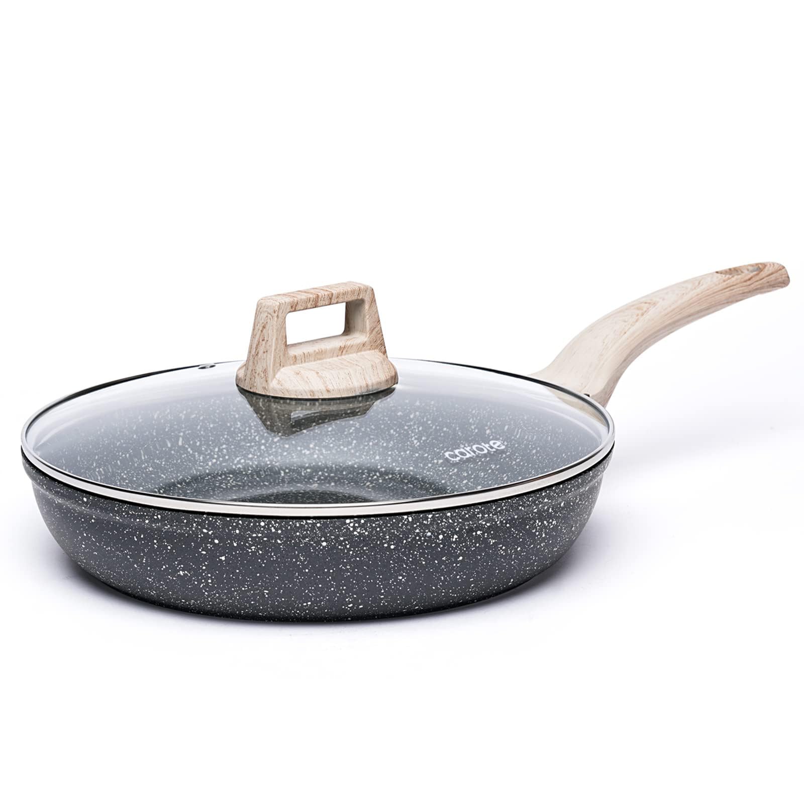 CAROTE Non Stick Frying Pan Skillet, Nonstick Granite Fry Pan with Glass Lid, Egg Pan Omelet Pans, Stone Cookware Chef's