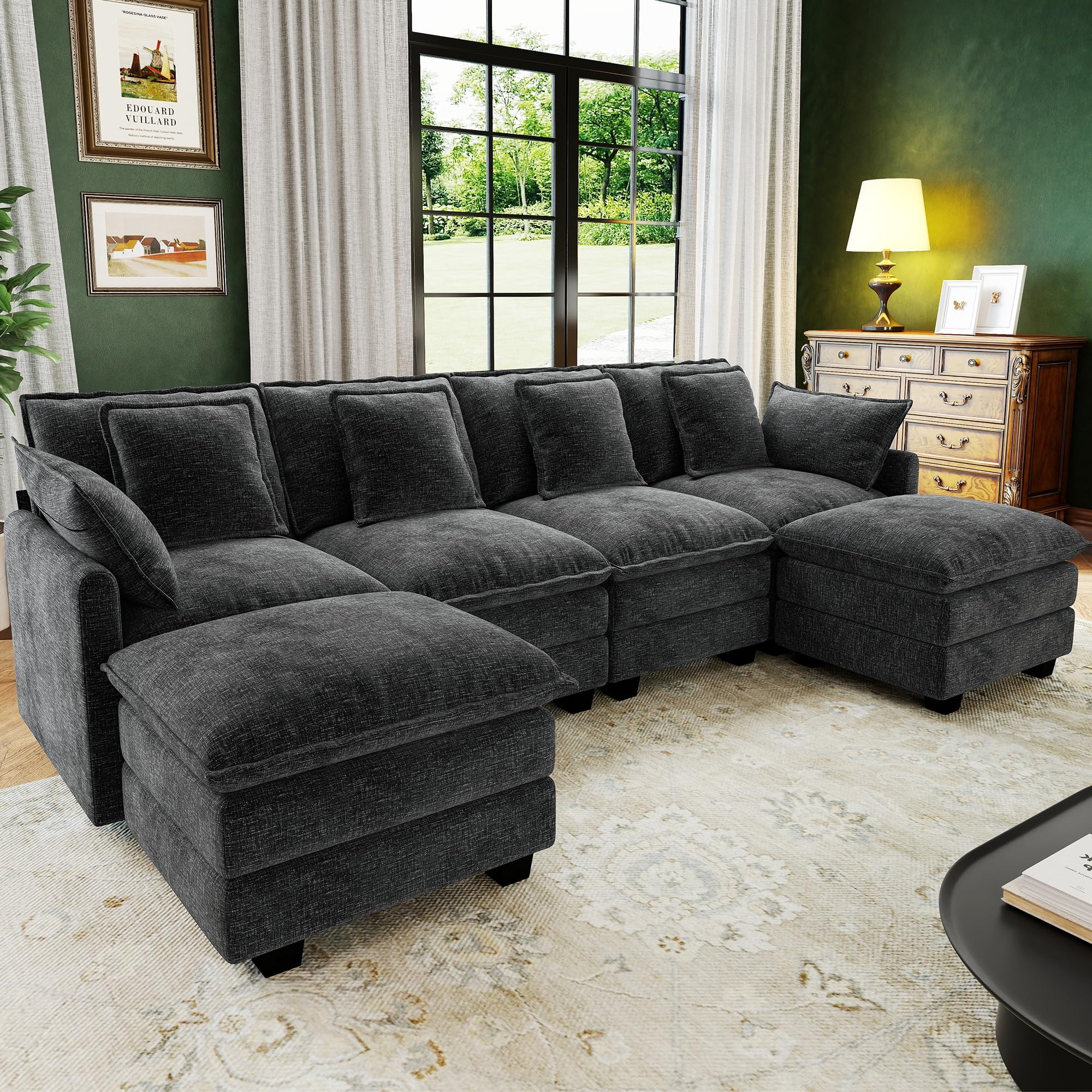 107" Cloud Couch Sectional, U Shaped Modular Sectional Sofa, 4-Seat Deep Seat Couch with 6 Removable