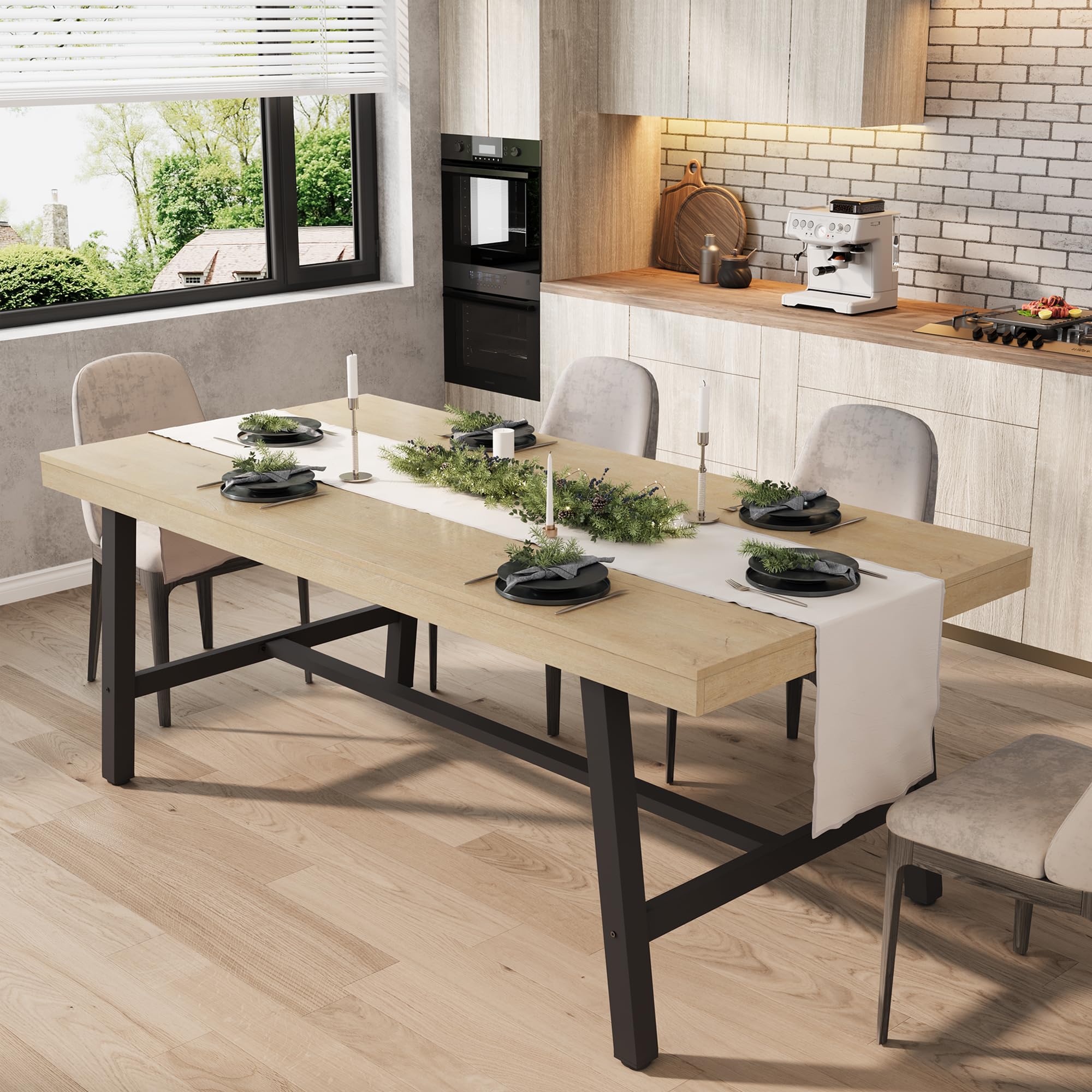GarveeHome Industrial Dining Table for 6-8 People, 70.87" Long Large Kitchen Table with Sturdy Metal