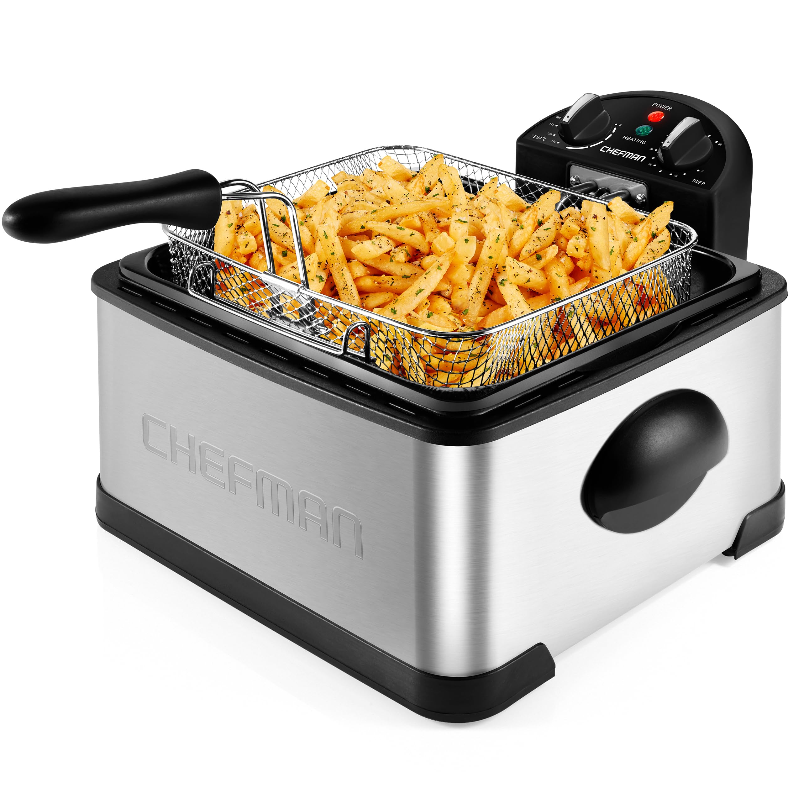 Chefman 4.5 Liter Deep Fryer w/Basket Strainer, XL Jumbo Size, Adjustable Temperature & Timer, Perfect for Fried Chicken