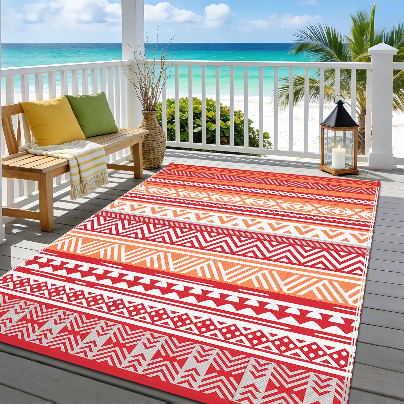 Enyhom Plastic Outdoor Rugs Waterproof, 180 x 270 cm UV Resistant Garden Patio Mat Easy Cleaning, Large Reversible Outdo