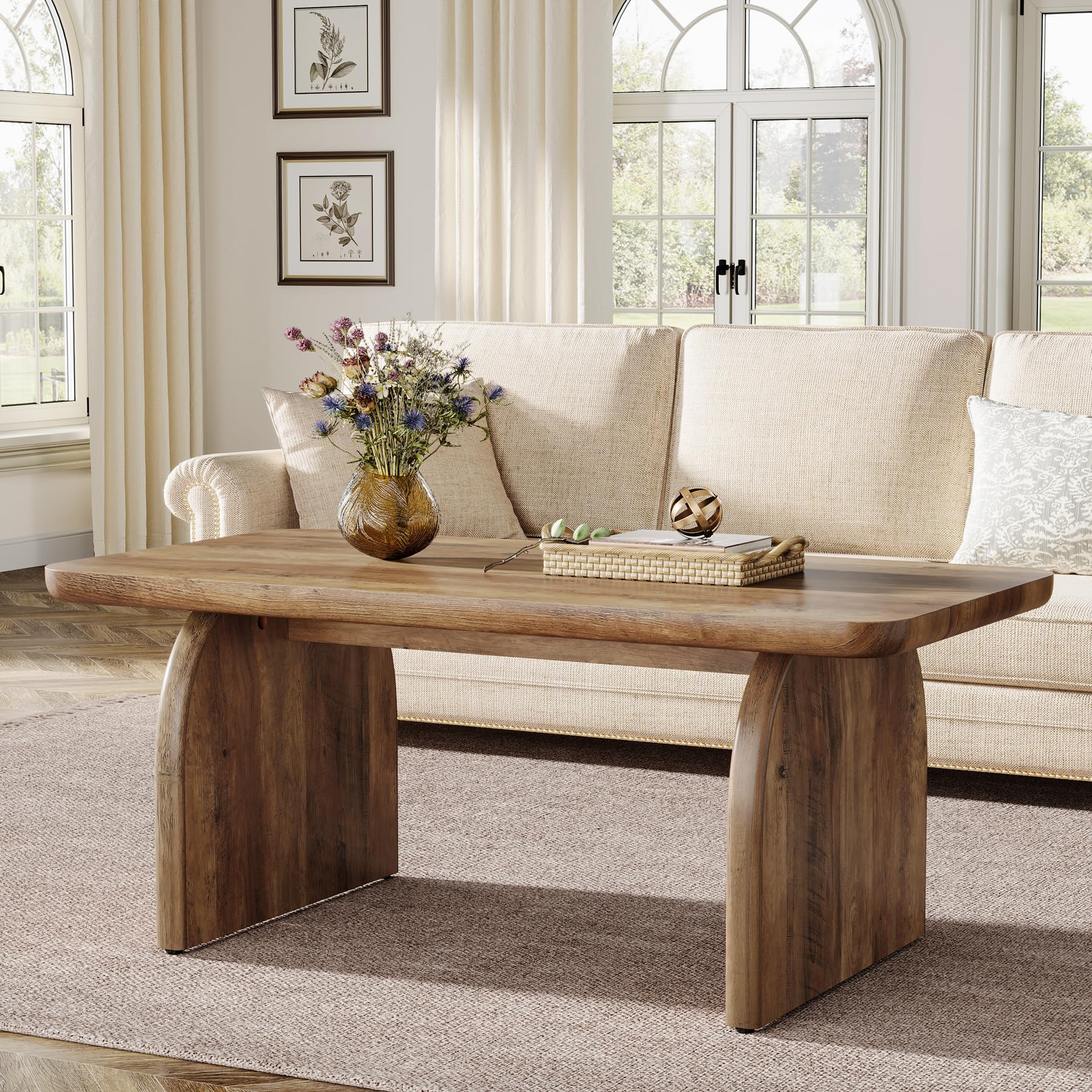 Tribesigns Rectangle Coffee Table, 47-Inch Wood Rectangular Living Room Table, Farmhouse Accent Center Low Cocktail Tea 