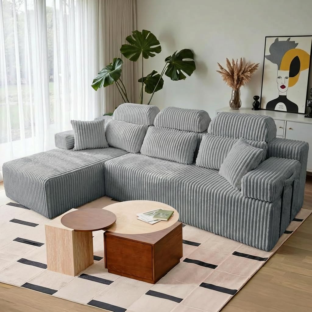 HOMRELEXA 270cm Sectional Couch with High Backrest, L-Shape Modular Sectional Sofa Convertible Left 