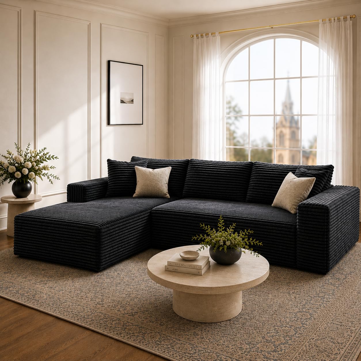 103” Cloud Sectional Couch, Convertible Boneless Sofa for Living Room, Modular L-Shaped Couch, Pet Friendly Fluffy Sofa,