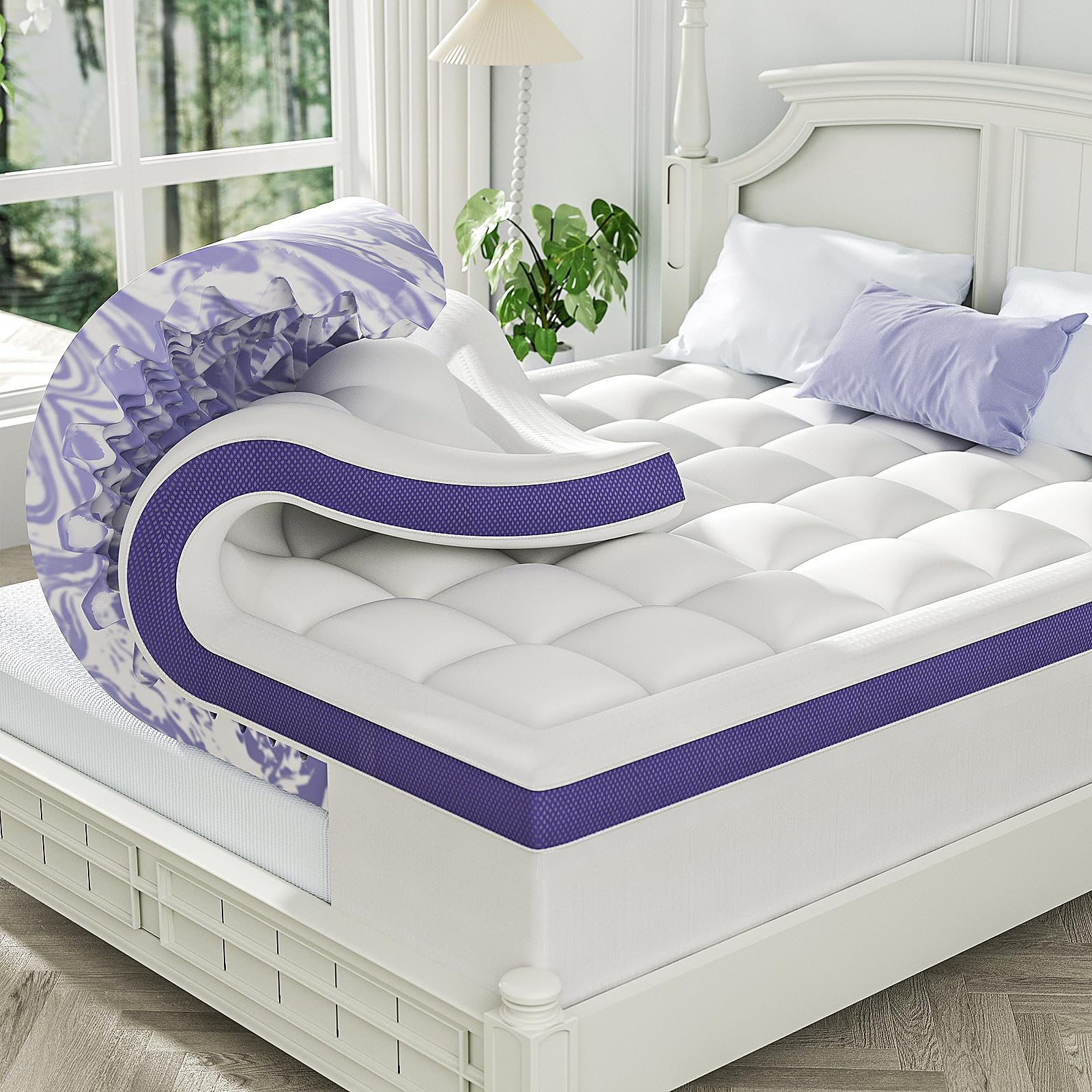 ChiXpace Dual Layer 4 Inch Memory Foam Mattress Topper Queen - 2 Inch Gel Memory Foam and 2 Inch Pillow Top Mattress Pad