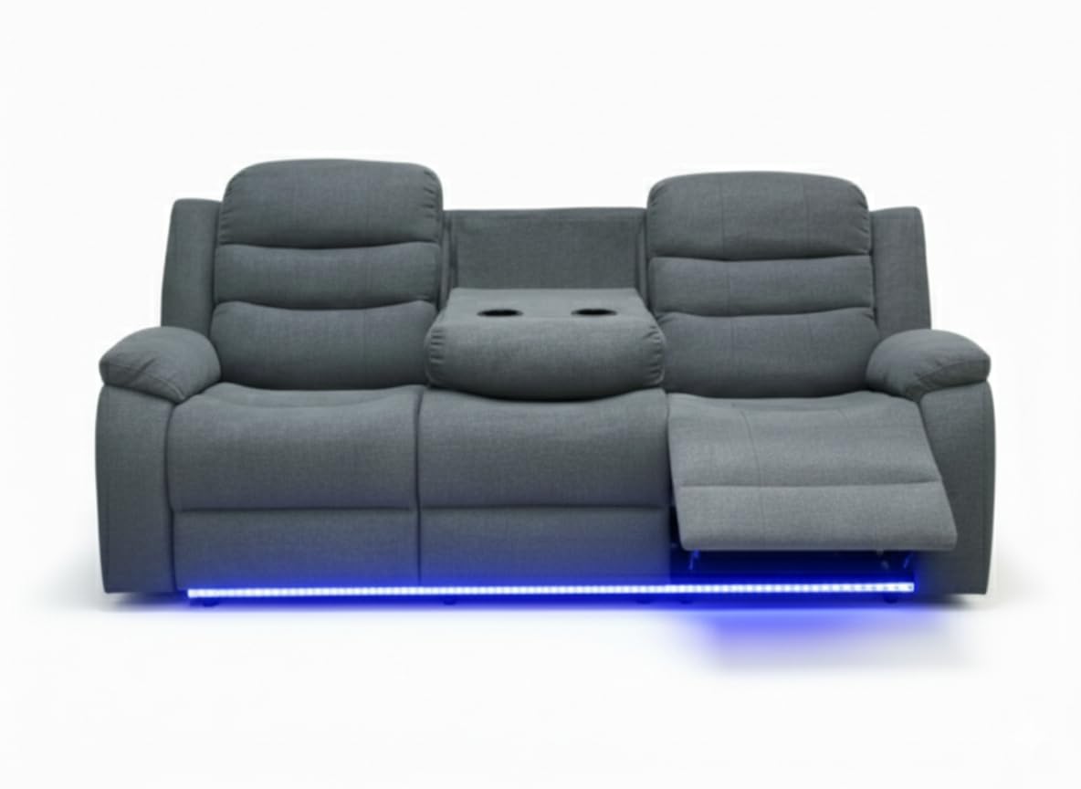 Madrid Fabric Electric Recliner Sofa with Cupholders – 3+2 Seater – USB Charging Ports – LED Lights – Fabric Recliner So