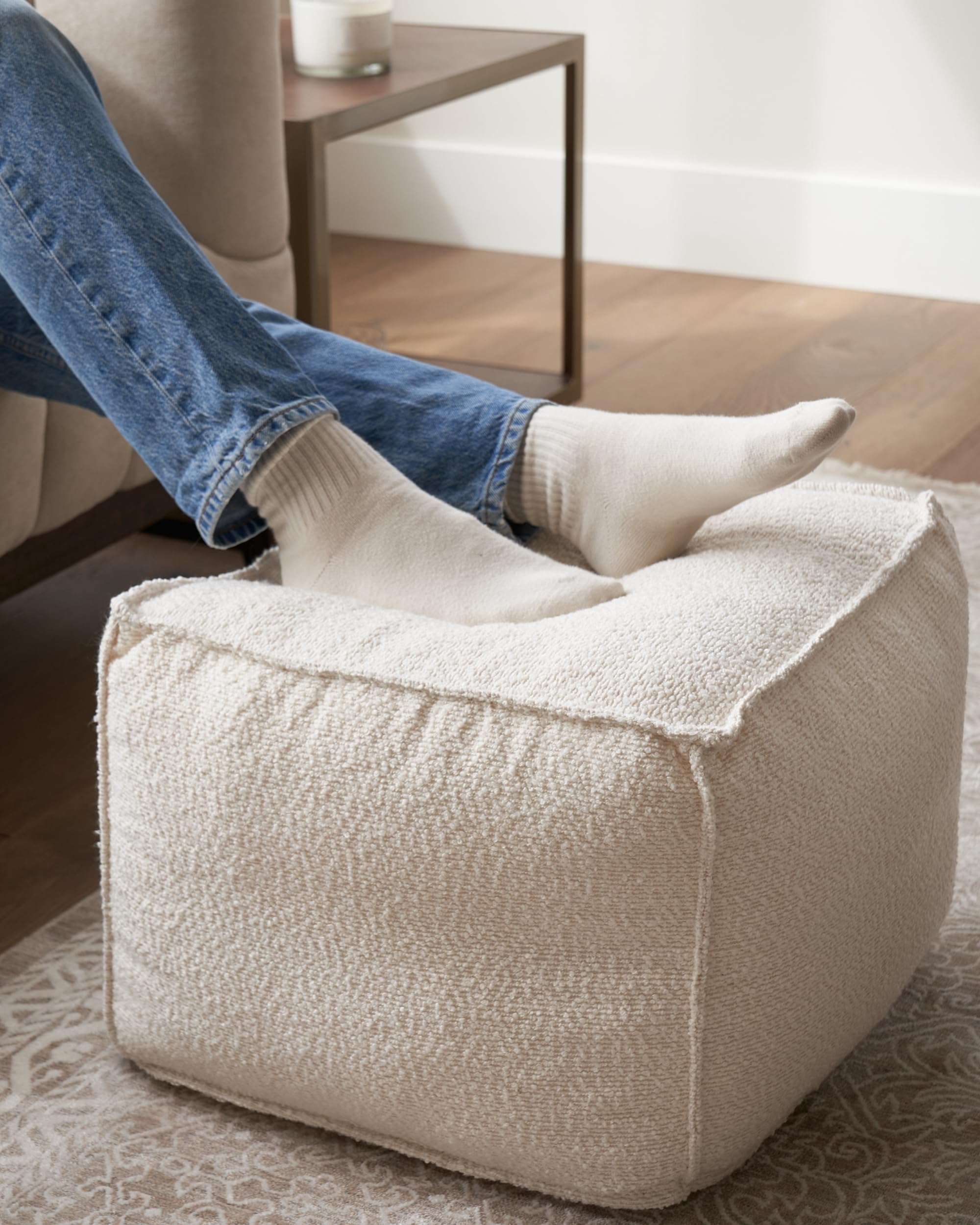 ZICOTO Beautiful Boucle Pouf Ottoman and Foot Rest - Elevate Your Living Room Decor with Lightweight Comfort and Charm -