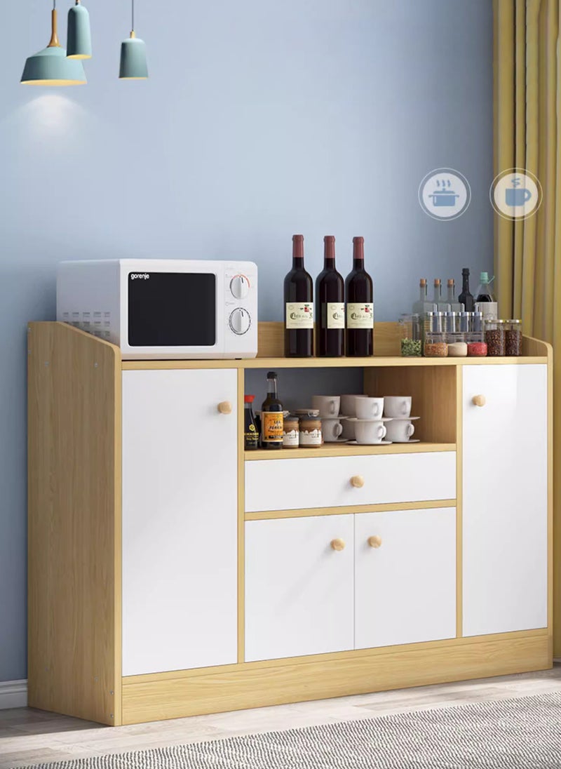 Sharpdo Modern Minimalist Multifunctional Kitchen Cupboard - Light Wood & White Storage Cabinet w/ D